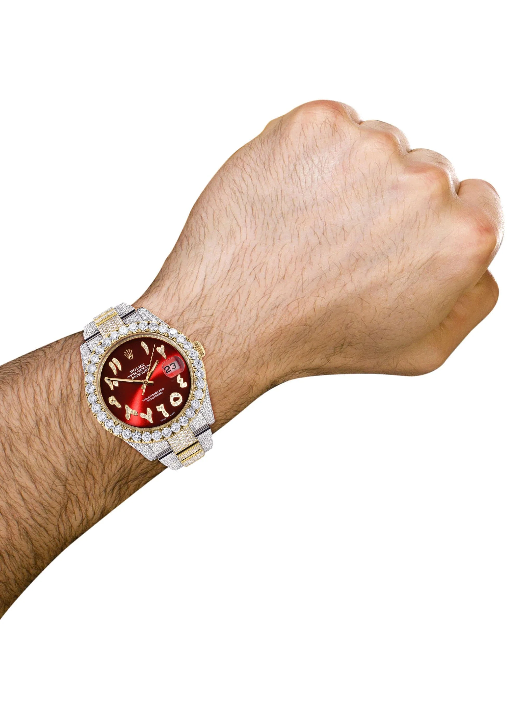Diamond Iced Out Rolex Datejust 41 | 25 Carats Of Diamonds | Custom Red Arabic Numeral Diamond Dial | Two Tone | Oyster Band - Image 3