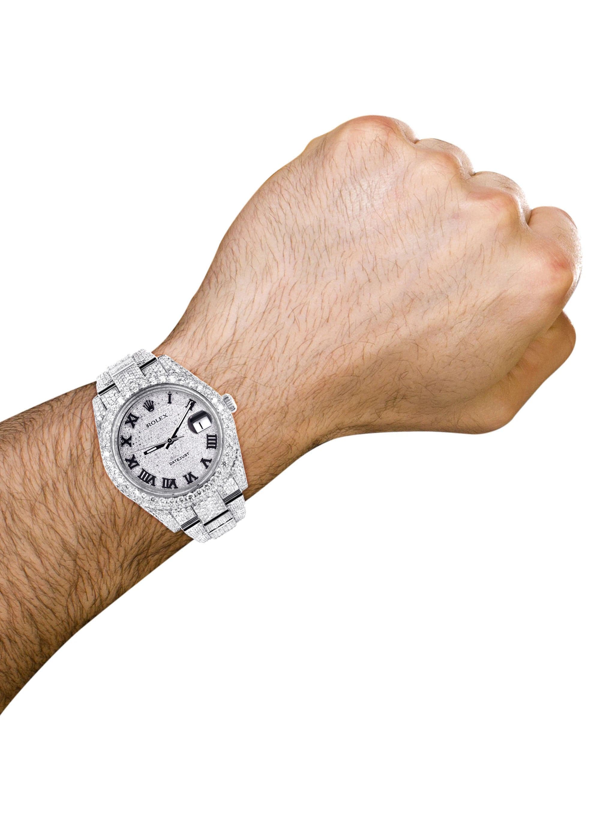 Diamond Iced Out Rolex Datejust 41 | 25 Carats Of Diamonds | Custom Roman Numeral Diamond Dial | Two Row | Oyster Band - Image 3