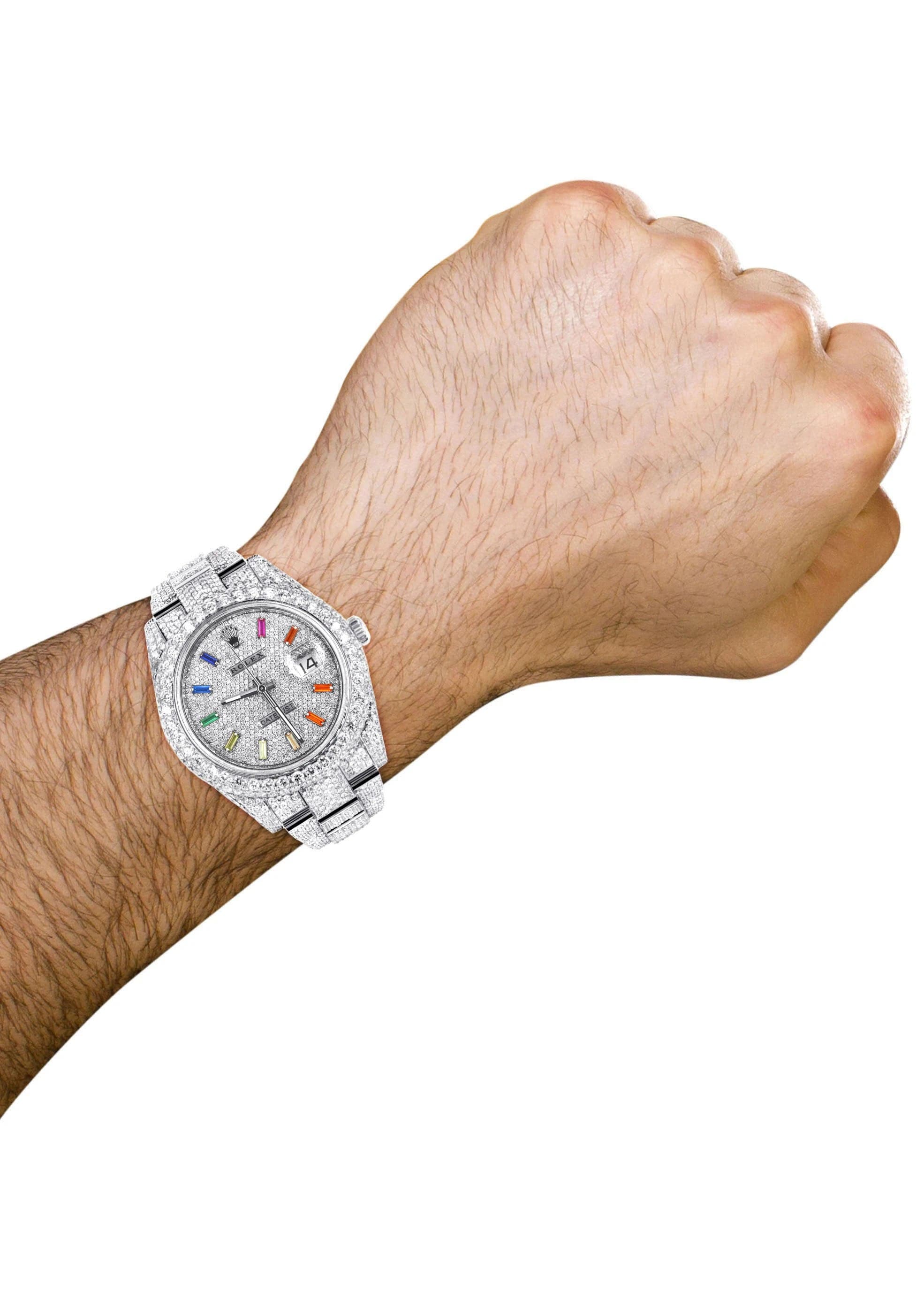 Diamond Iced Out Rolex Datejust 41 | 25 Carats Of Diamonds | Custom Color Baguettes Dial | Two Row | Oyster Band - Image 6