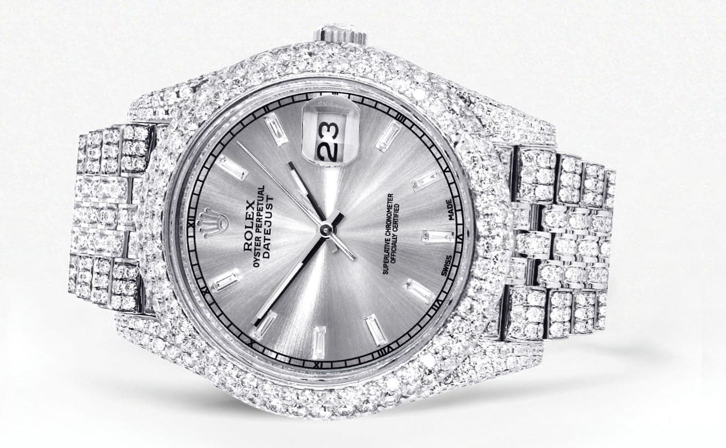 Diamond Iced Out Rolex Datejust 41 | 25 Carats Of Diamonds | Custom Silver Diamond Dial | Two Row | Jubilee Band - Image 2