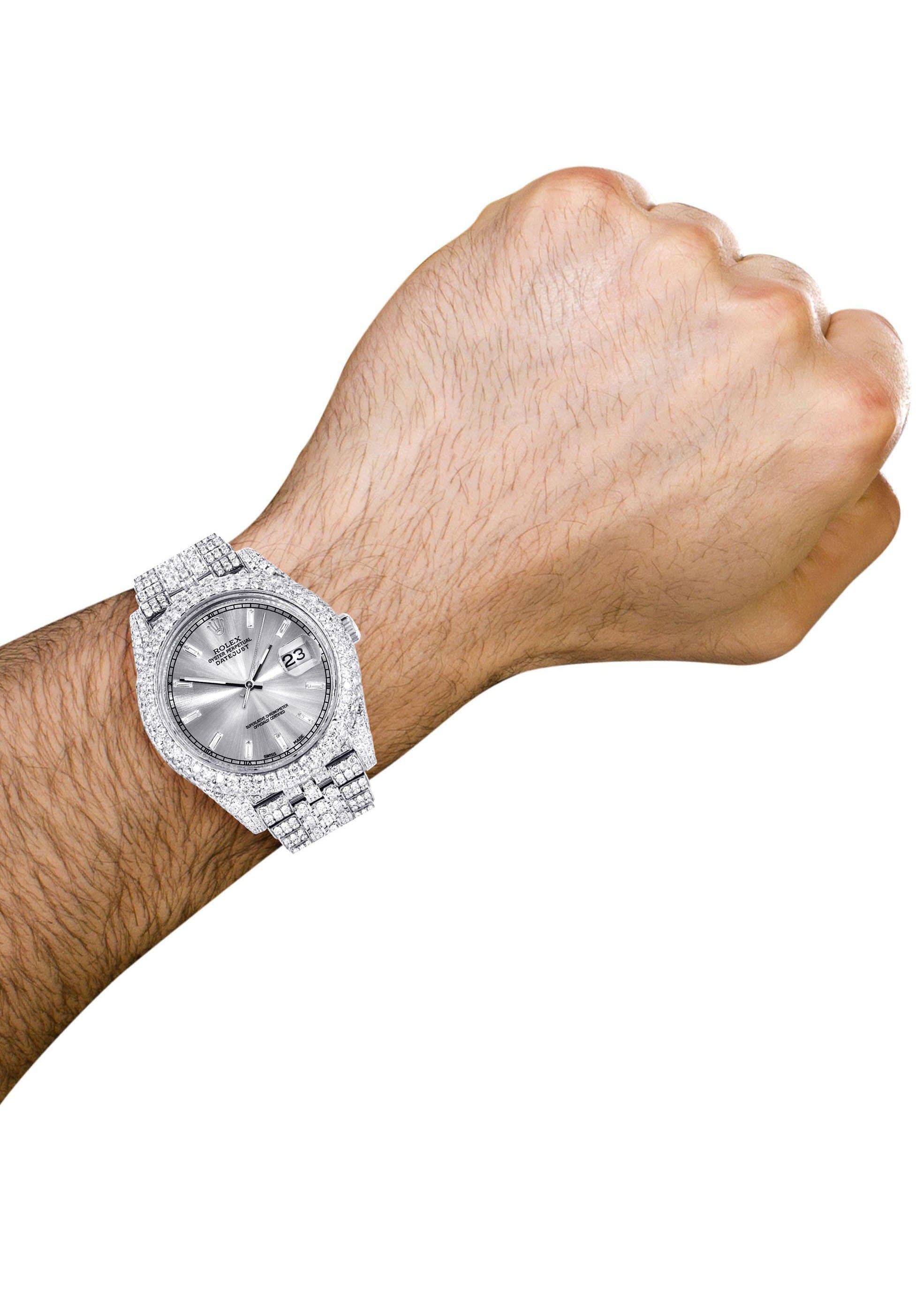 Diamond Iced Out Rolex Datejust 41 | 25 Carats Of Diamonds | Custom Silver Diamond Dial | Two Row | Jubilee Band - Image 3