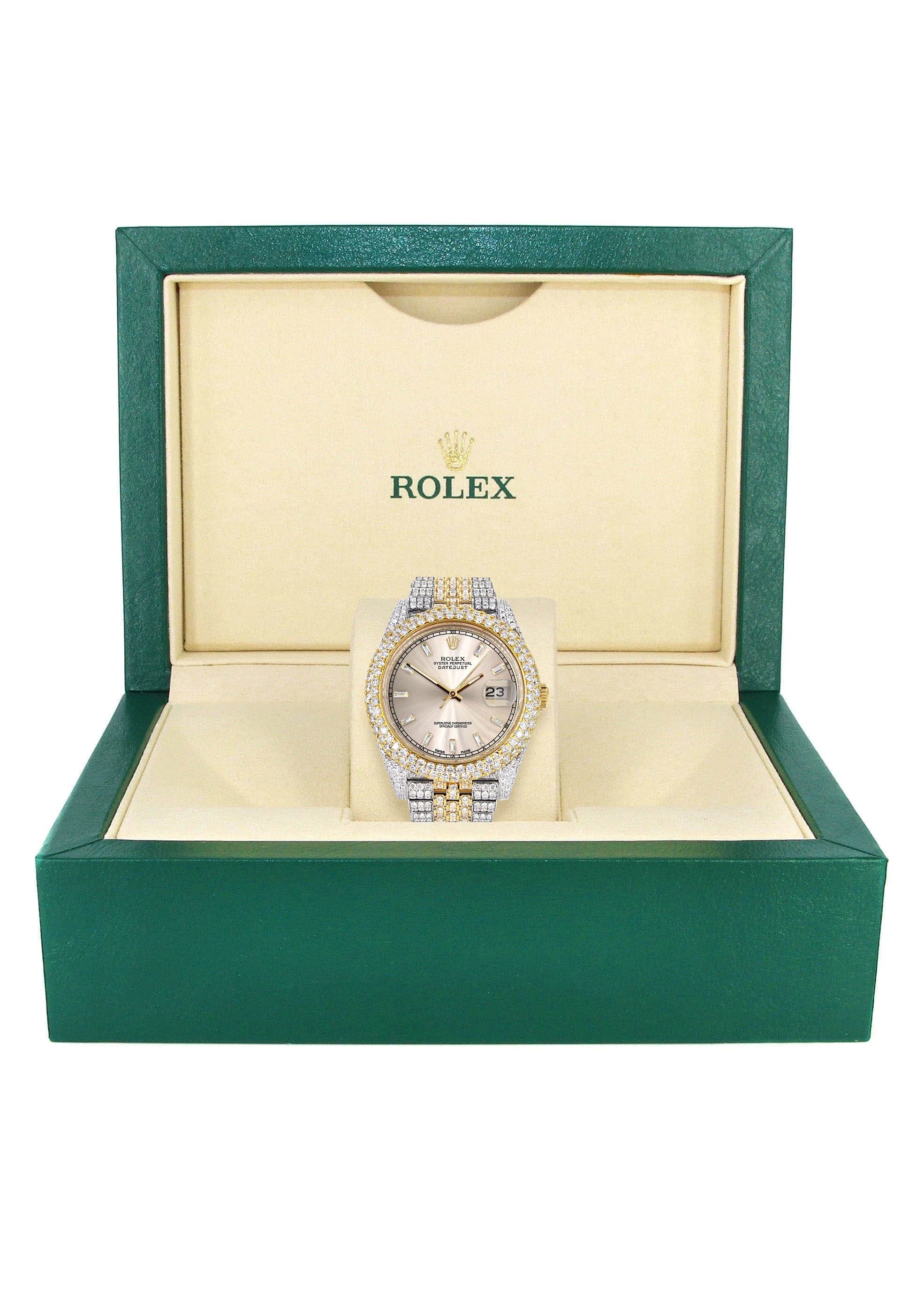 Diamond Iced Out Rolex Datejust 41 | 25 Carats Of Diamonds | Custom Dawn Pink Dial | Two Tone | Two Row | Jubilee Band - Image 4