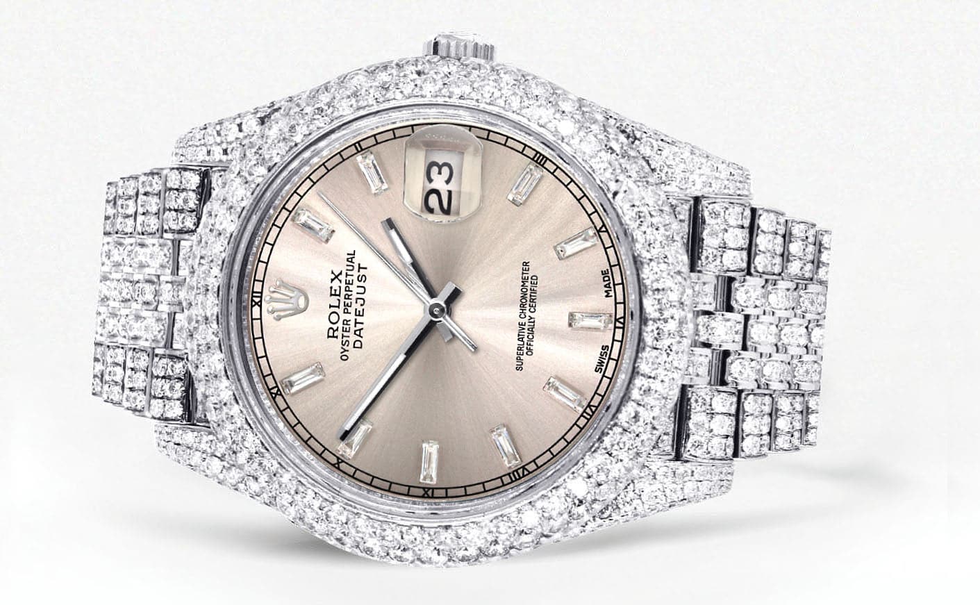 Diamond Iced Out Rolex Datejust 41 | 25 Carats Of Diamonds | Dawn Pink Diamond Dial | Two Row | Jubilee Band - Image 2
