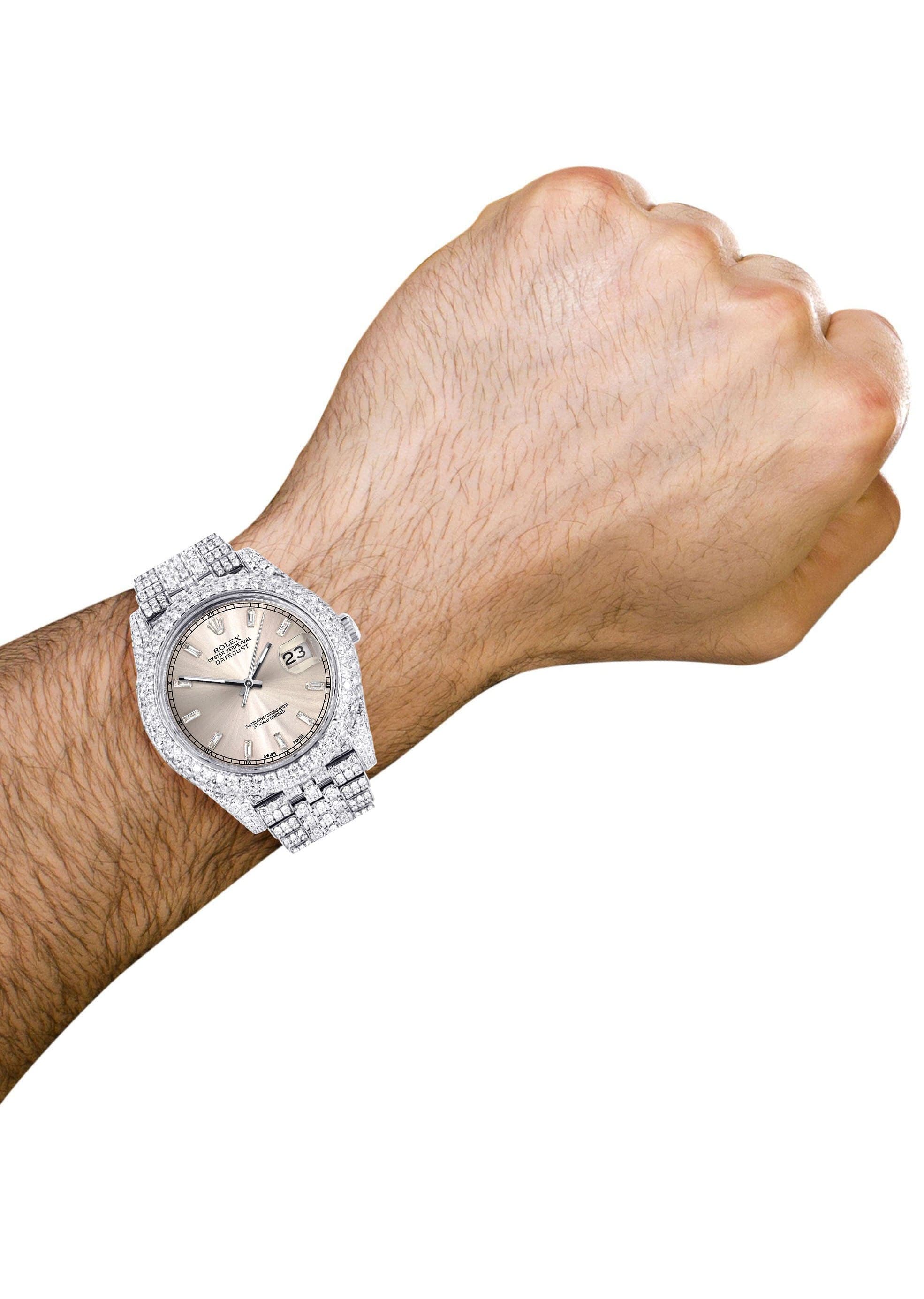 Diamond Iced Out Rolex Datejust 41 | 25 Carats Of Diamonds | Dawn Pink Diamond Dial | Two Row | Jubilee Band - Image 3