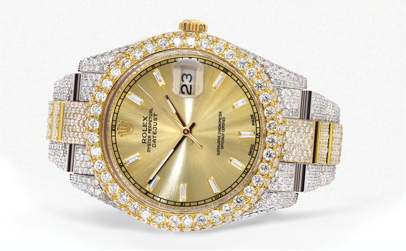 Diamond Iced Out Rolex Datejust 41 | 25 Carats Of Diamonds | Gold Diamond Dial | Two Tone | Two Row | Oyster Band - Image 2