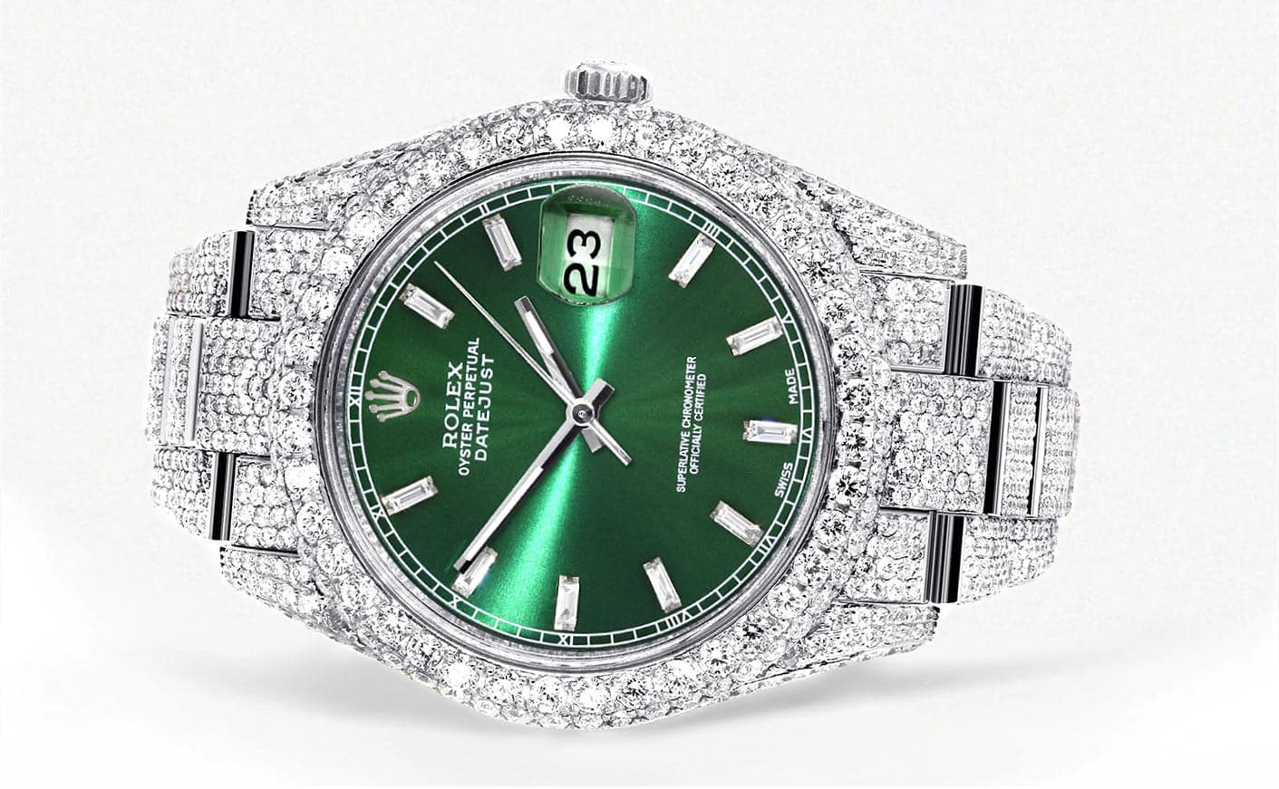 Diamond Iced Out Rolex Datejust 41 | 25 Carats Of Diamonds | Green Diamond Dial | Two Row | Oyster Band - Image 2