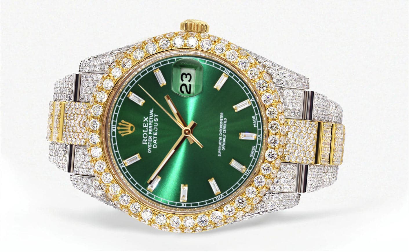 Diamond Iced Out Rolex Datejust 41 | 25 Carats Of Diamonds | Green Diamond Dial | Two Tone | Two Row | Oyster Band - Image 2