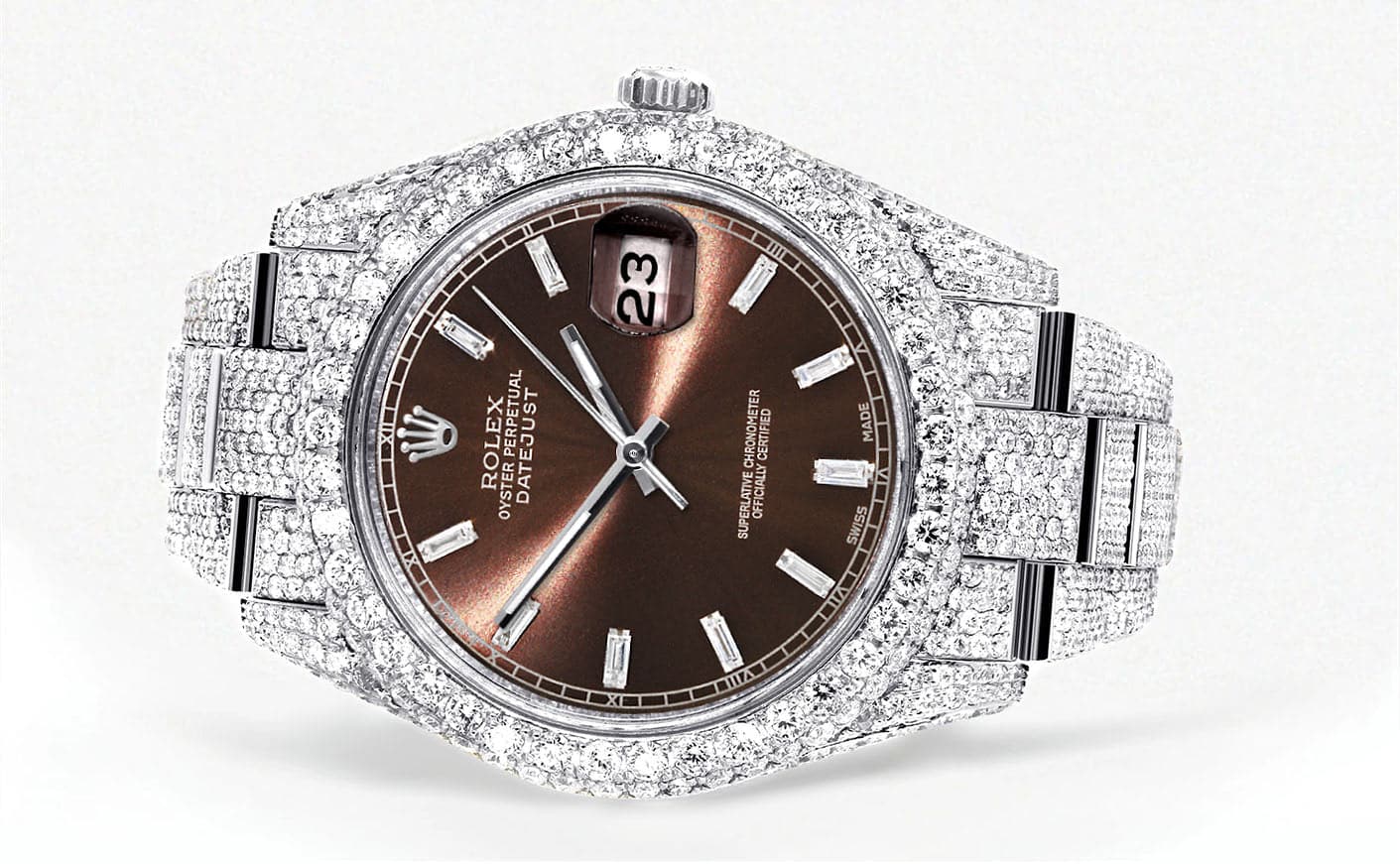 Diamond Iced Out Rolex Datejust 41 | 25 Carats Of Diamonds | Morocco Brown Dial | Two Row | Oyster Band - Image 2