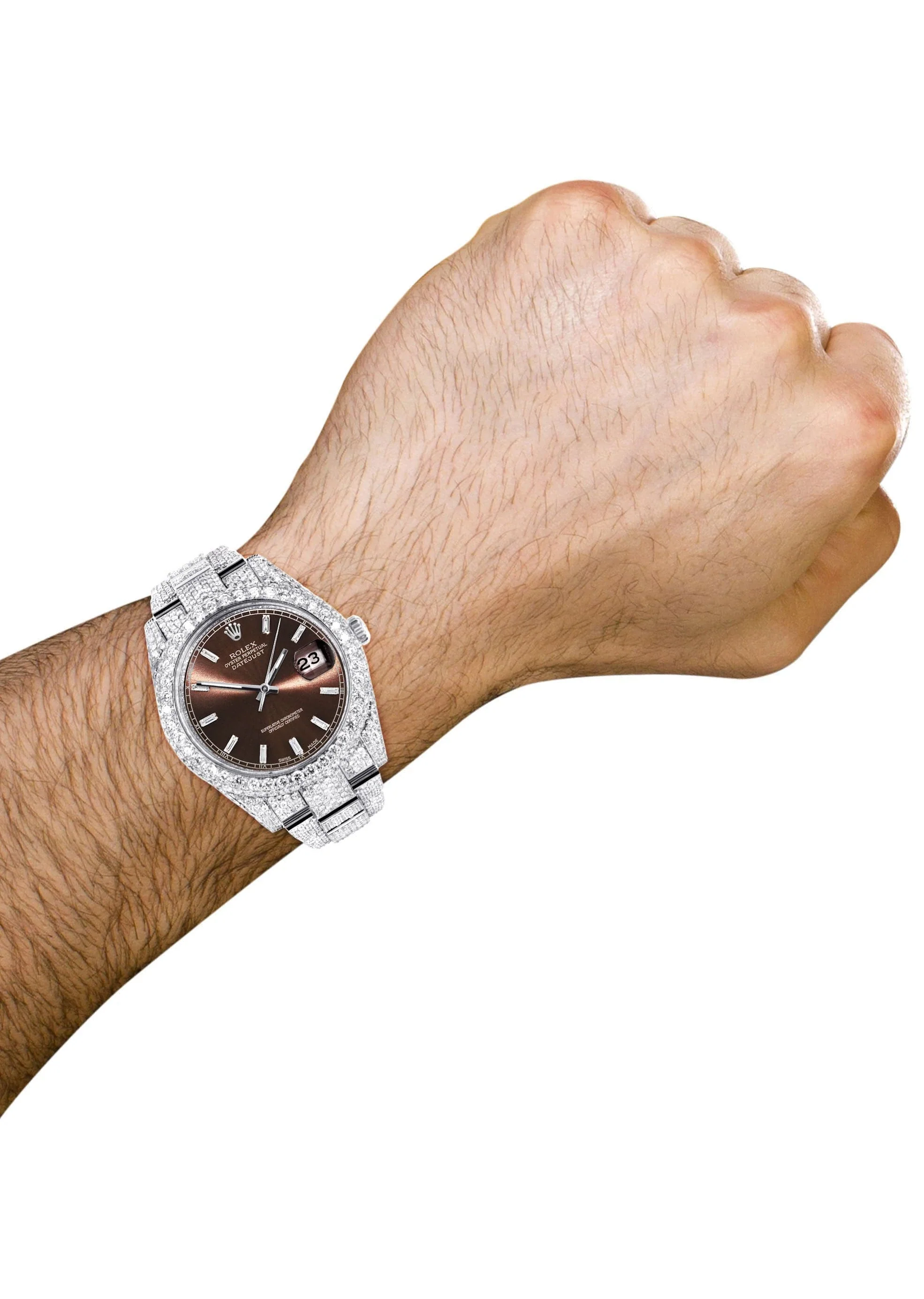 Diamond Iced Out Rolex Datejust 41 | 25 Carats Of Diamonds | Morocco Brown Dial | Two Row | Oyster Band - Image 3