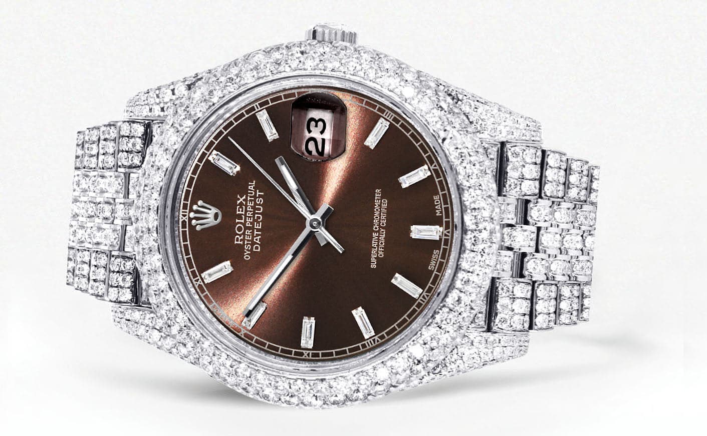 Diamond Iced Out Rolex Datejust 41 | 25 Carats Of Diamonds | Morocco Brown Diamond Dial | Two Row | Jubilee Band - Image 2