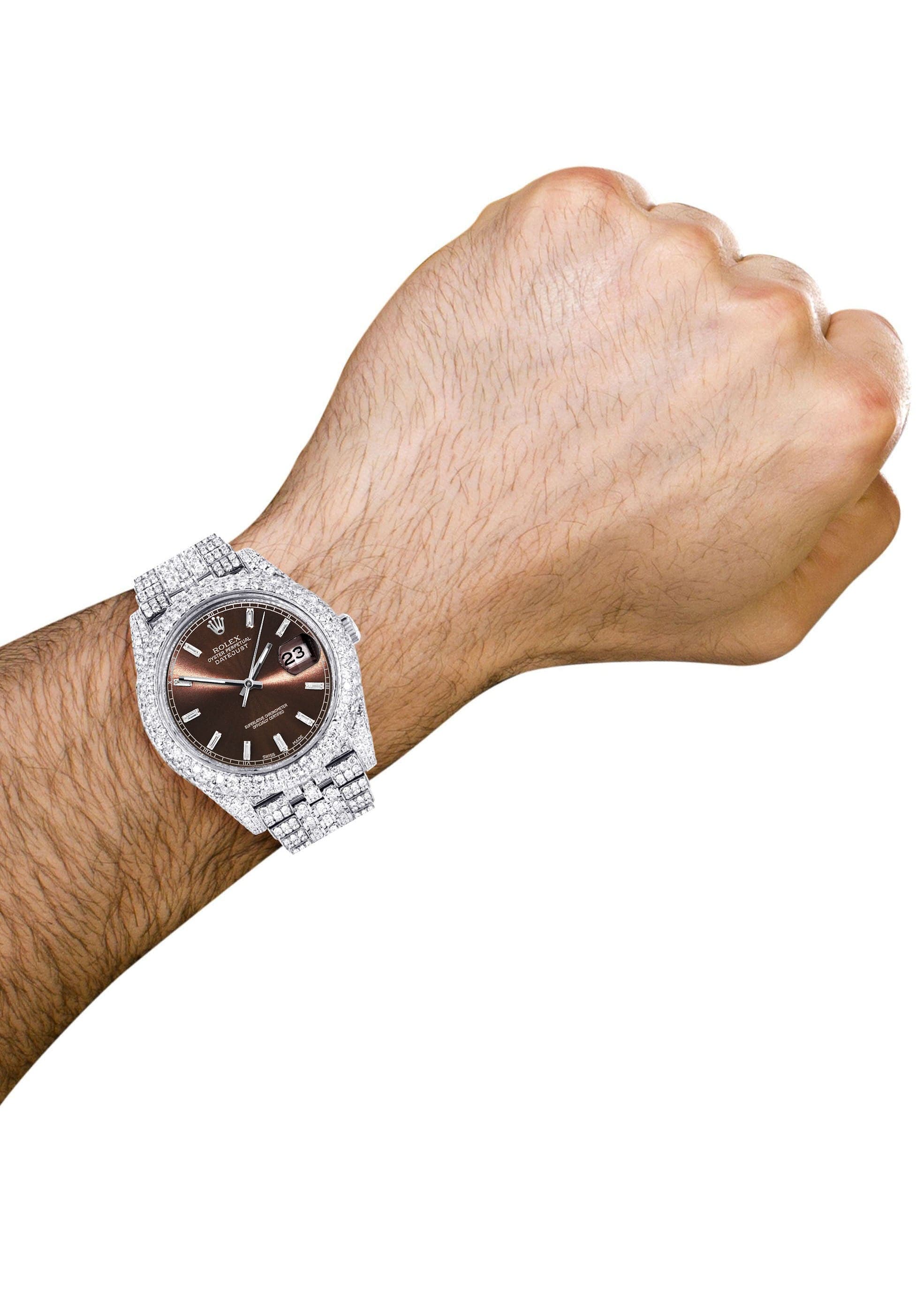Diamond Iced Out Rolex Datejust 41 | 25 Carats Of Diamonds | Morocco Brown Diamond Dial | Two Row | Jubilee Band - Image 3