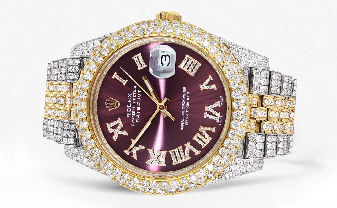 Diamond Iced Out Rolex Datejust 41 | 25 Carats Of Diamonds | Purple Dial | Two Tone | Two Row | Jubilee Band - Image 2