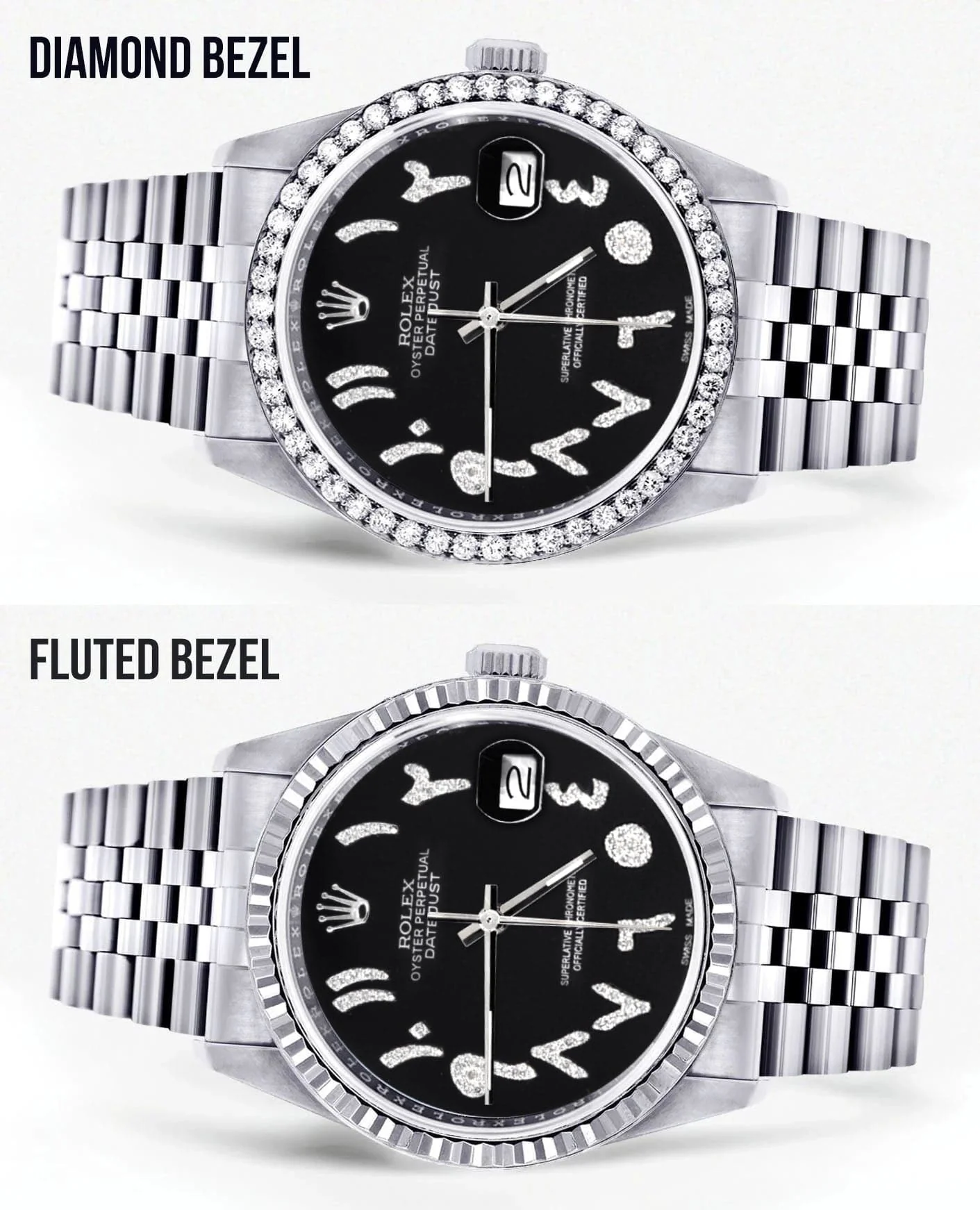 Diamond Mens Rolex Datejust Watch 16200 | 36Mm | Black Arabic Diamond Dial | Jubilee Band - Image 2