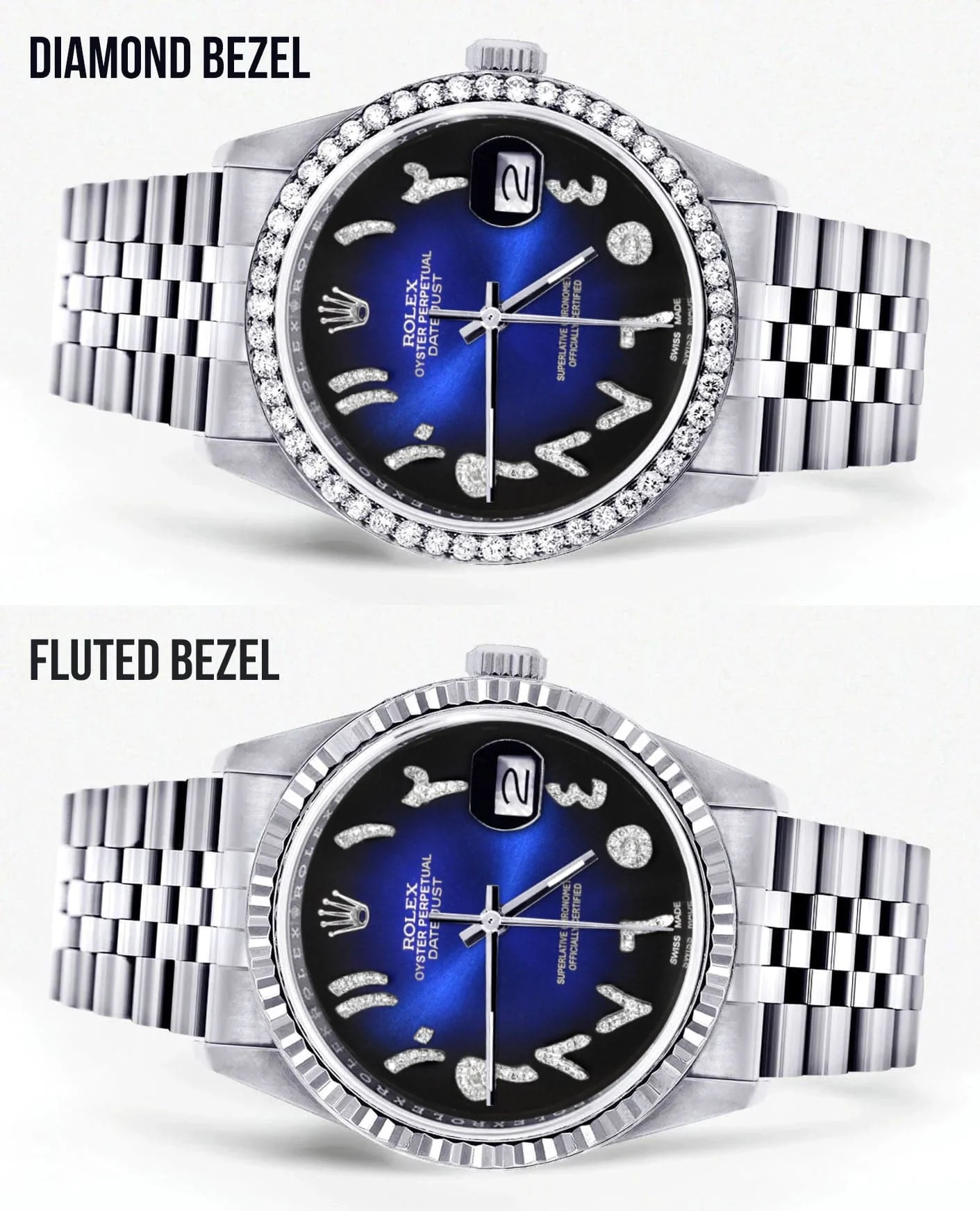 Diamond Mens Rolex Datejust Watch 16200 | 36Mm | Blue Black Arabic Diamond Dial | Jubilee Band - Image 2