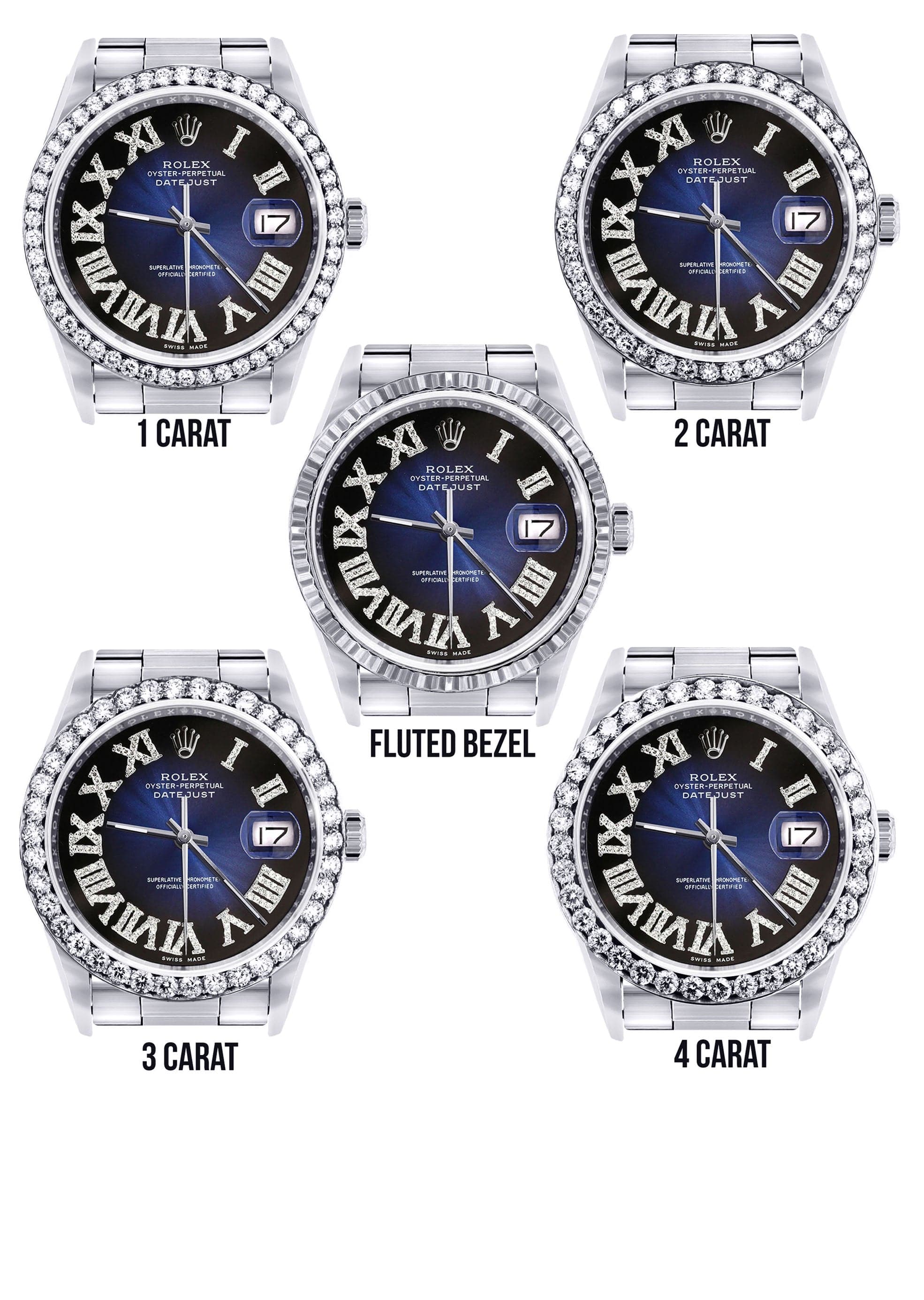 Diamond Mens  Rolex Datejust Watch 16200 | 36Mm | Blue Black Roman Numeral Dial | Oyster Band - Image 3