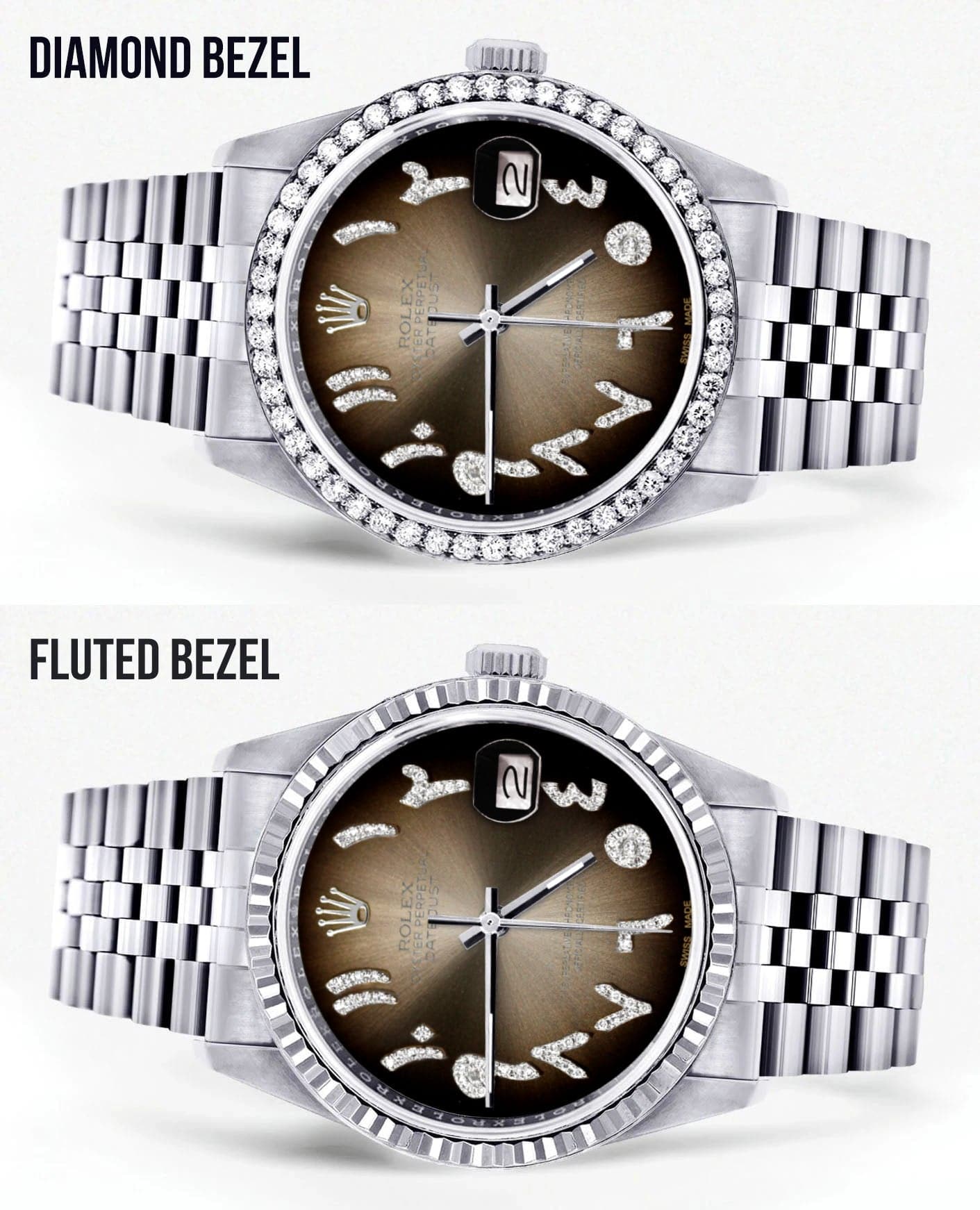 Diamond Mens Rolex Datejust Watch 16200 | 36Mm | Brown Arabic Diamond Dial | Jubilee Band - Image 2