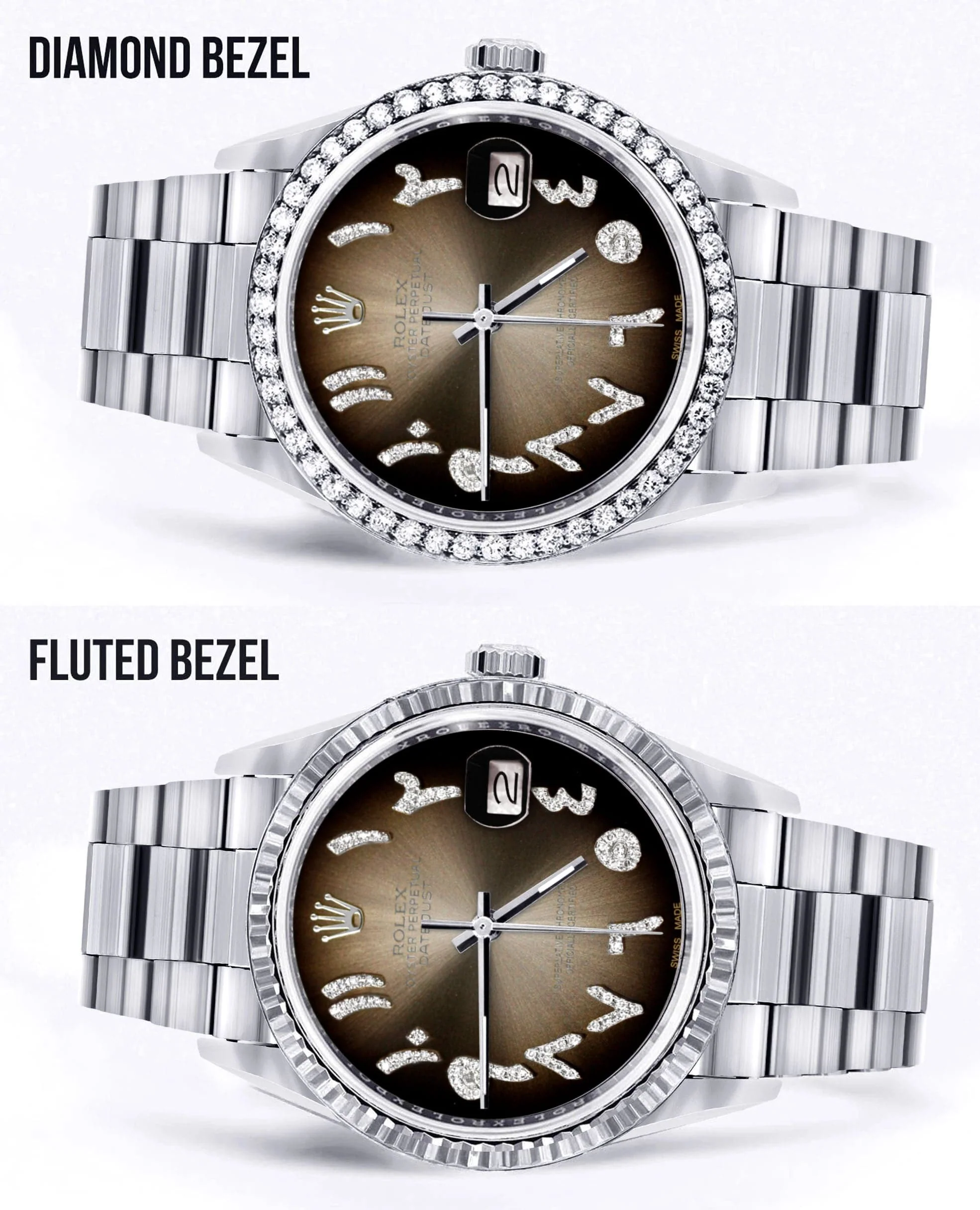 Diamond Mens Rolex Datejust Watch 16200 | 36Mm | Brown Arabic Diamond Dial | Oyster Band - Image 2