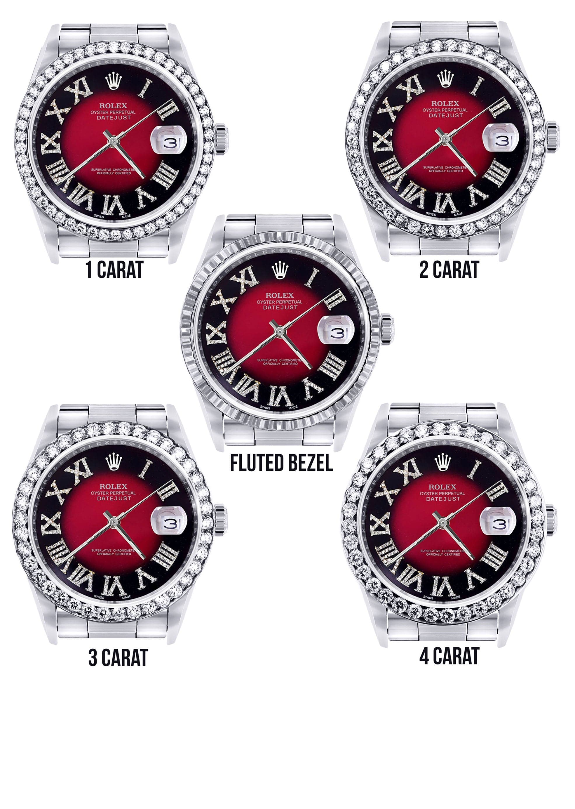 Diamond Mens Rolex Datejust Watch 16200 | 36Mm | Diamond Red Roman Numeral Dial | Oyster Band - Image 3