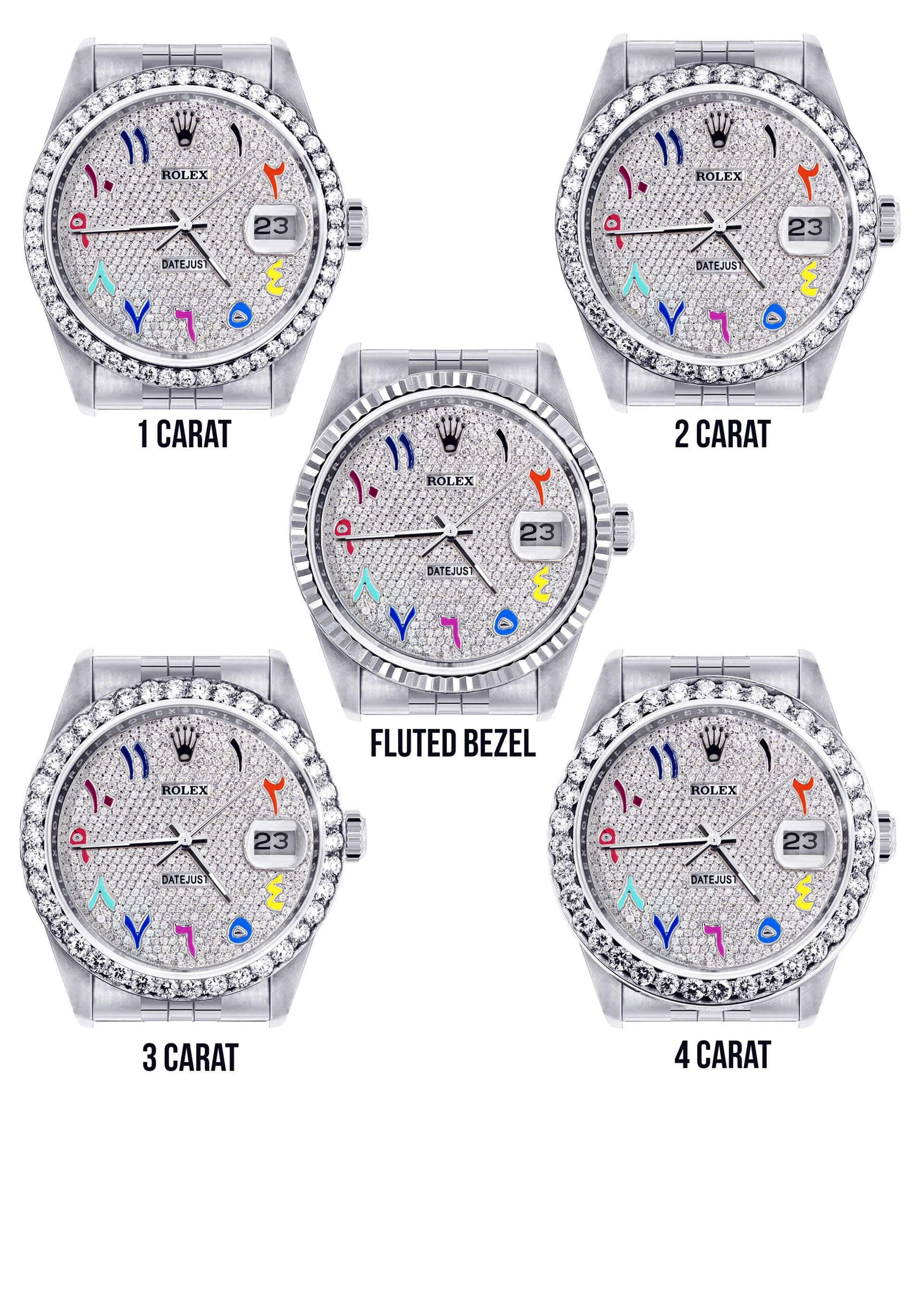 Diamond Mens Rolex Datejust Watch 16200 | 36MM | Full Diamond Color Arabic Dial | Jubilee Band - Image 3