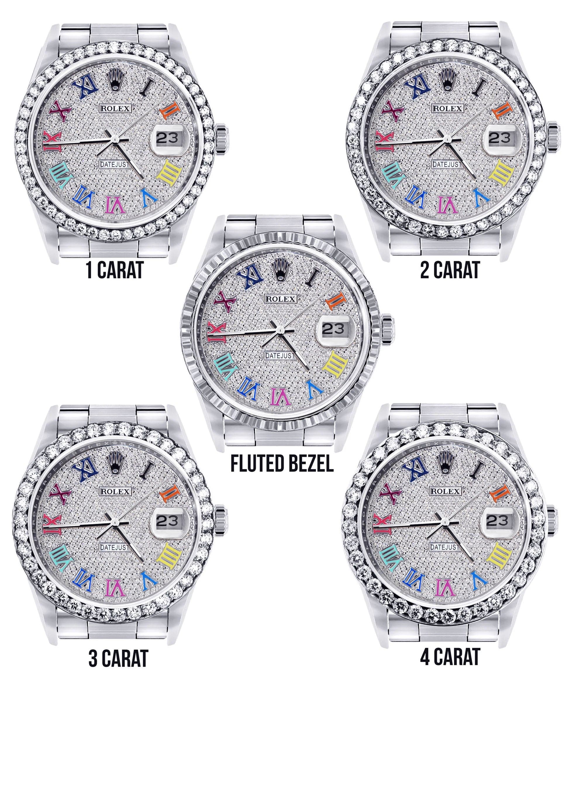 Diamond Mens Rolex Datejust Watch 16200  | 36MM | Full Diamond Color Roman Dial | Oyster Band - Image 3
