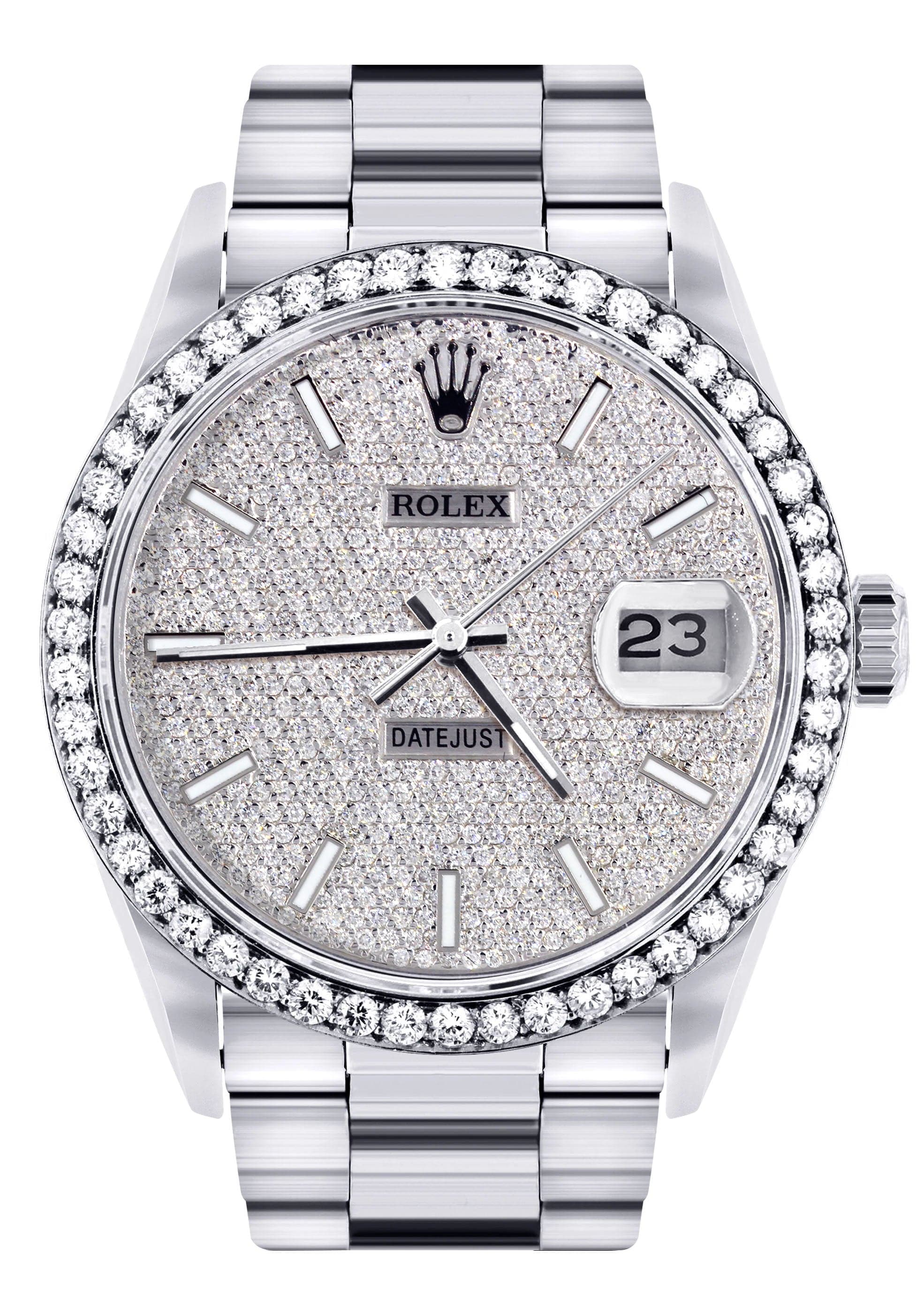 Diamond Mens Rolex Datejust Watch 16200 | 36MM | Full Diamond Dial | Oyster Band