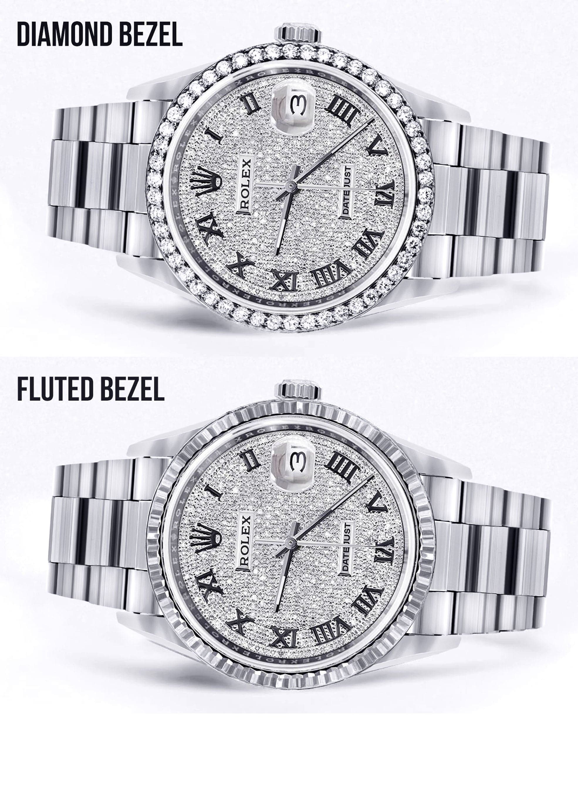 Diamond Mens Rolex Datejust Watch 16200  | 36MM | Full Diamond Roman Dial | Oyster Band - Image 2