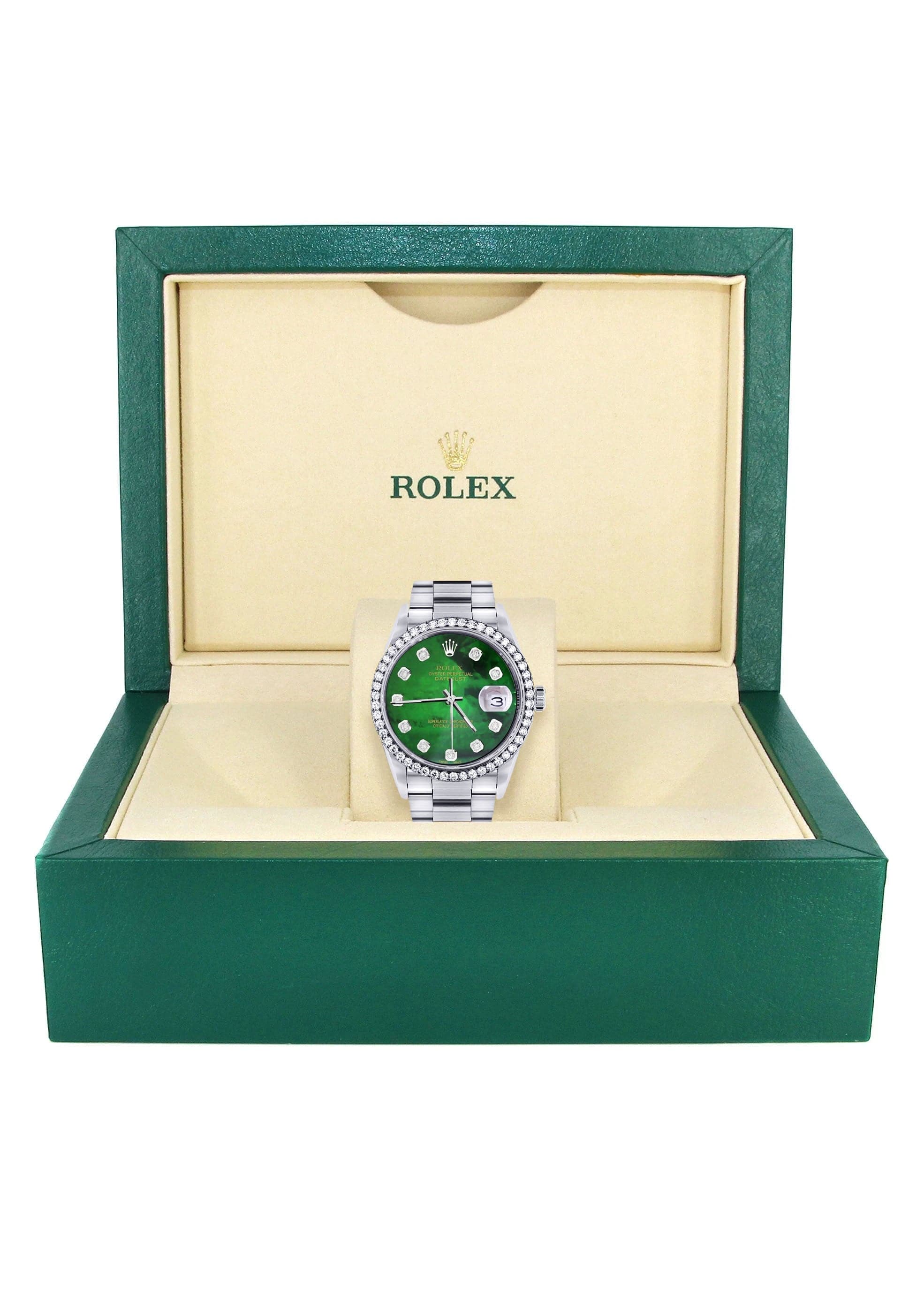 Diamond Mens Rolex Datejust Watch 16200 | 36Mm | Green Diamond Mother Of Pearl Dial | Oyster Band - Image 7