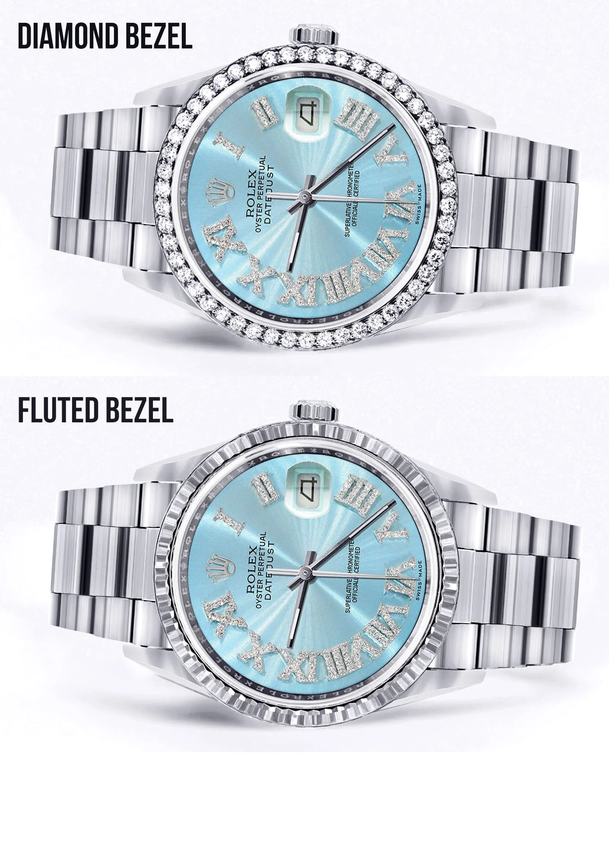 Diamond Mens Rolex Datejust Watch 16200 | 36Mm | Light Blue Roman Numeral Dial | Oyster Band - Image 2