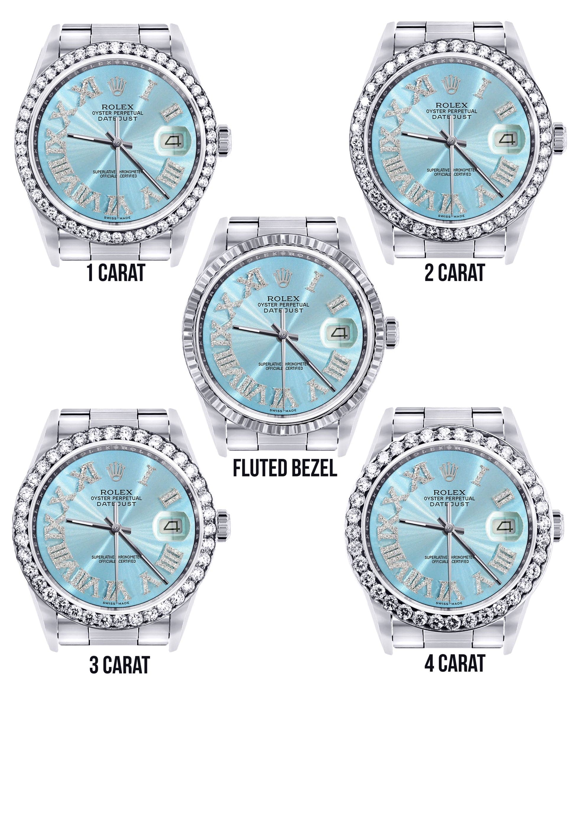 Diamond Mens Rolex Datejust Watch 16200 | 36Mm | Light Blue Roman Numeral Dial | Oyster Band - Image 3