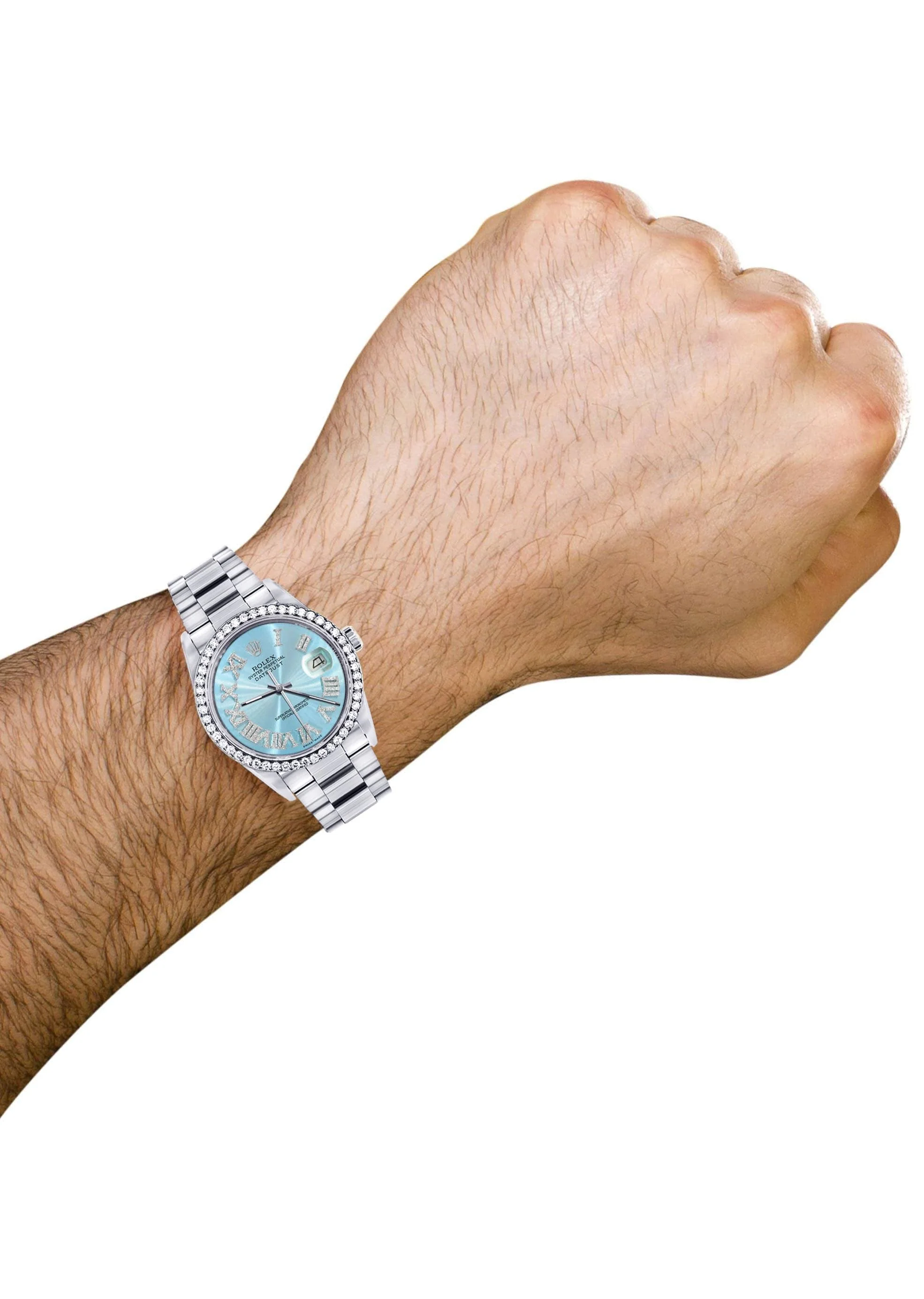 Diamond Mens Rolex Datejust Watch 16200 | 36Mm | Light Blue Roman Numeral Dial | Oyster Band - Image 4