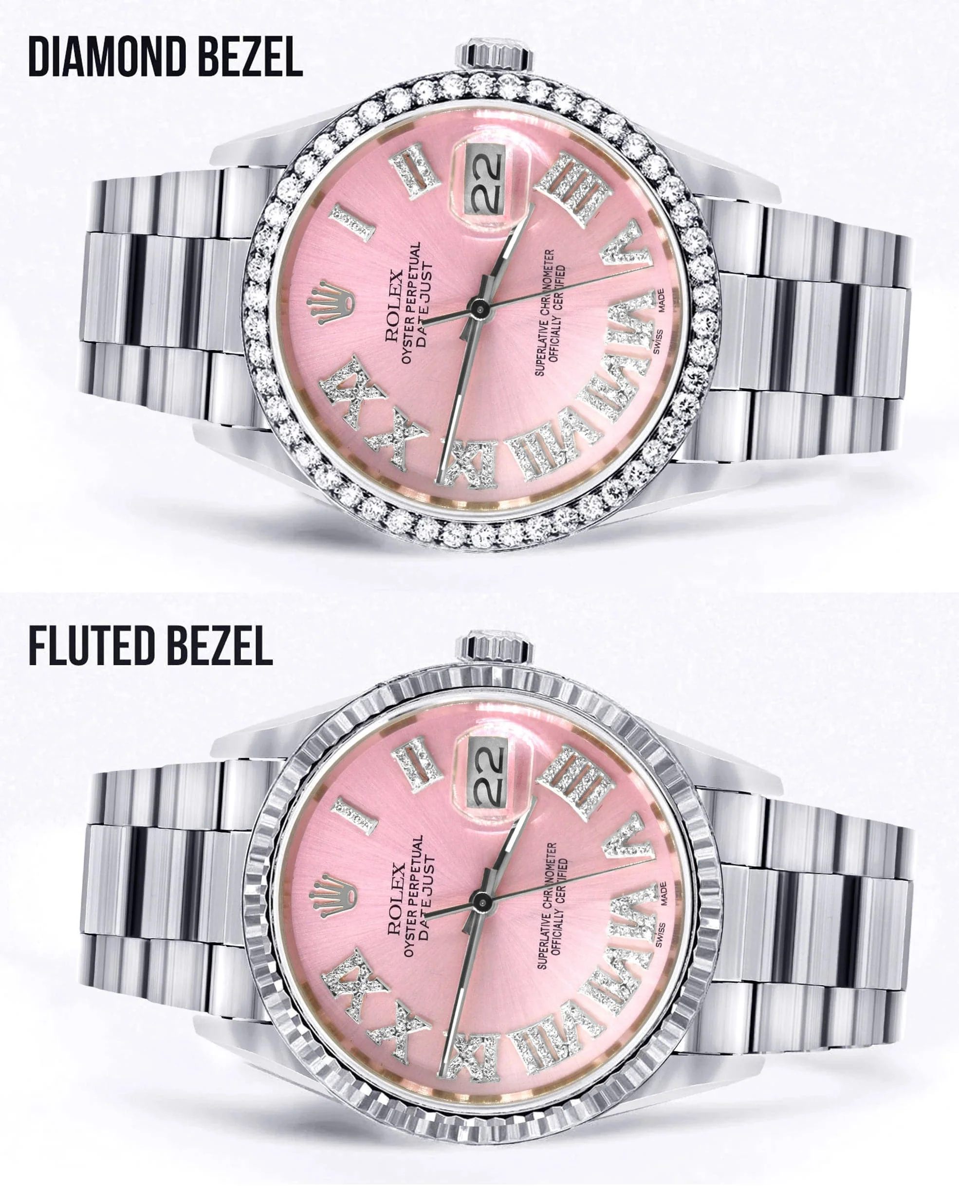 Diamond Mens Rolex Datejust Watch 16200 | 36Mm | Light Pink Roman Numeral Dial | Oyster Band - Image 2