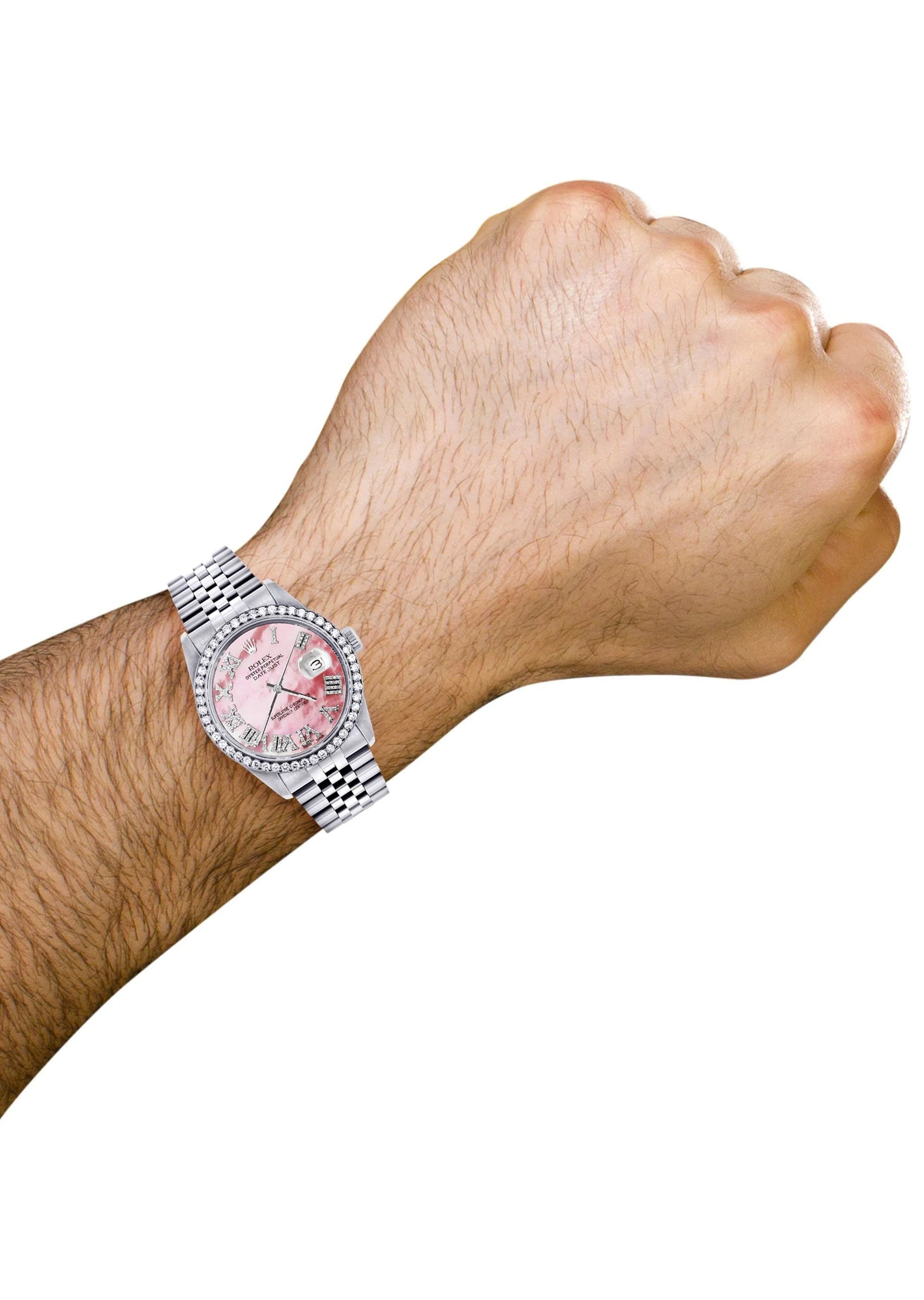 Diamond Mens Rolex Datejust Watch 16200 | 36Mm | Pink Mother Of Pearl Roman Numeral Dial | Jubilee Band - Image 5