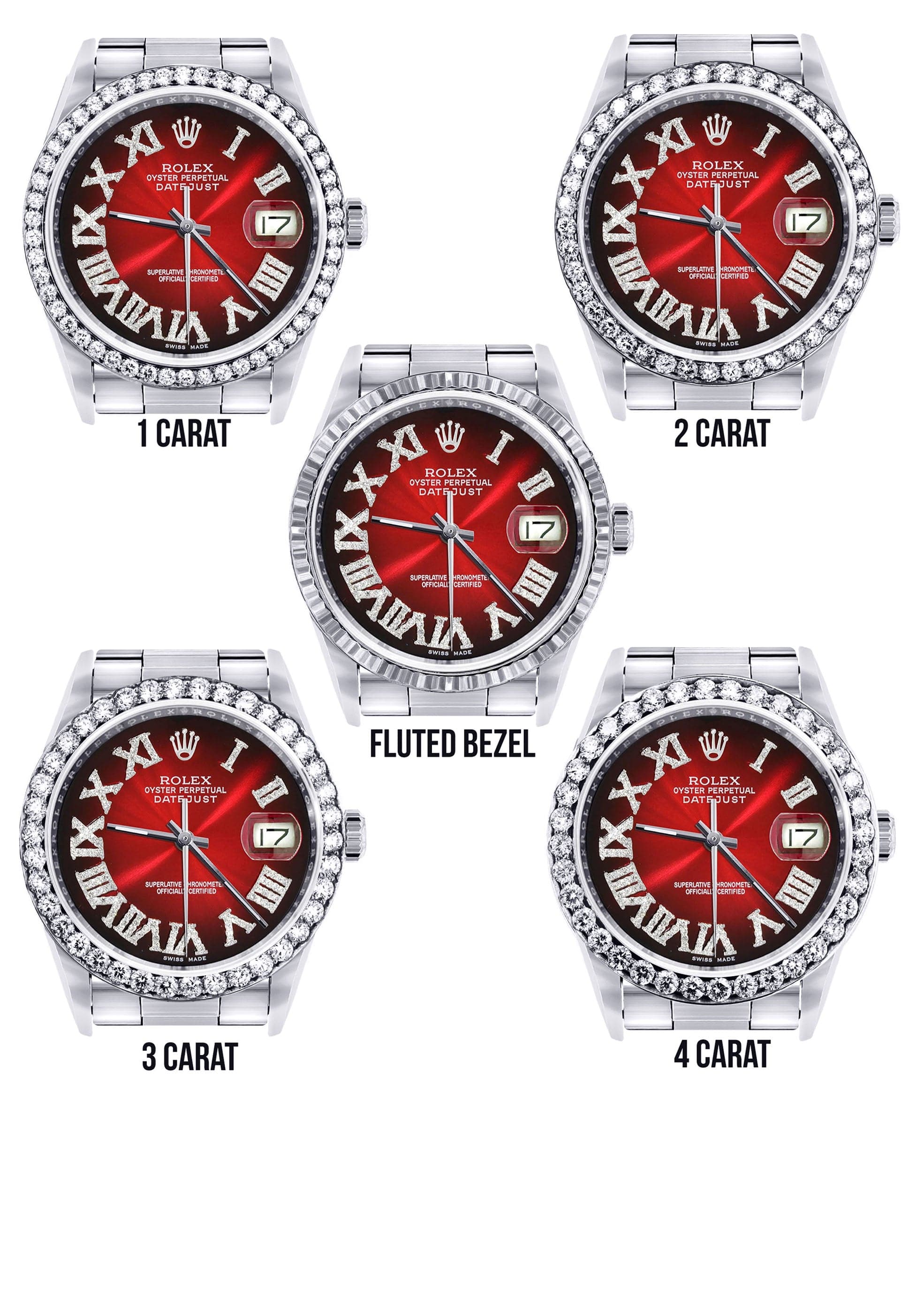 Diamond Mens Rolex Datejust Watch 16200 | 36Mm | Red Black Roman Numeral Dial | Oyster Band - Image 3