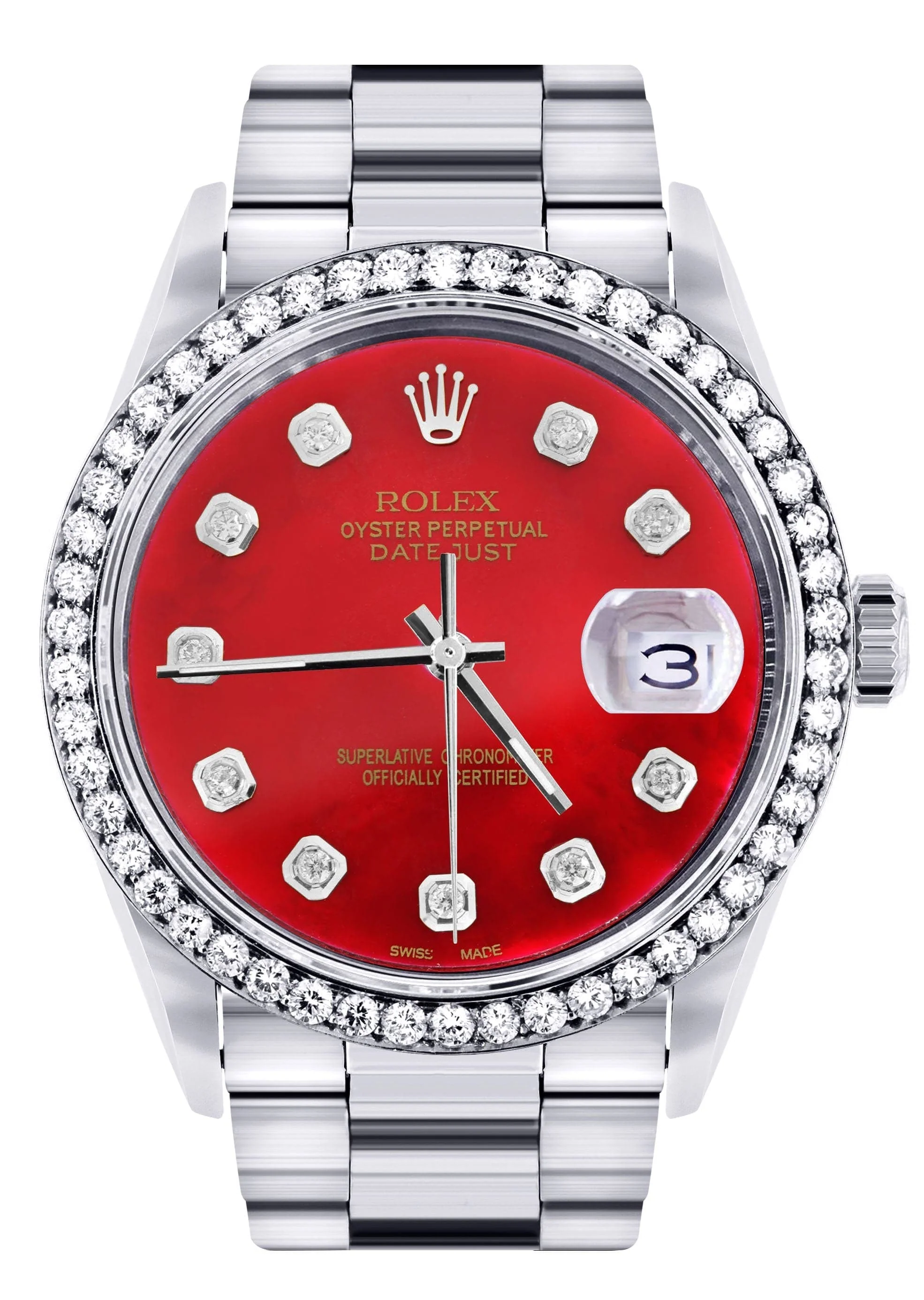 Diamond Mens Rolex Datejust Watch 16200 | 36Mm | Red Diamond Dial | Oyster Band