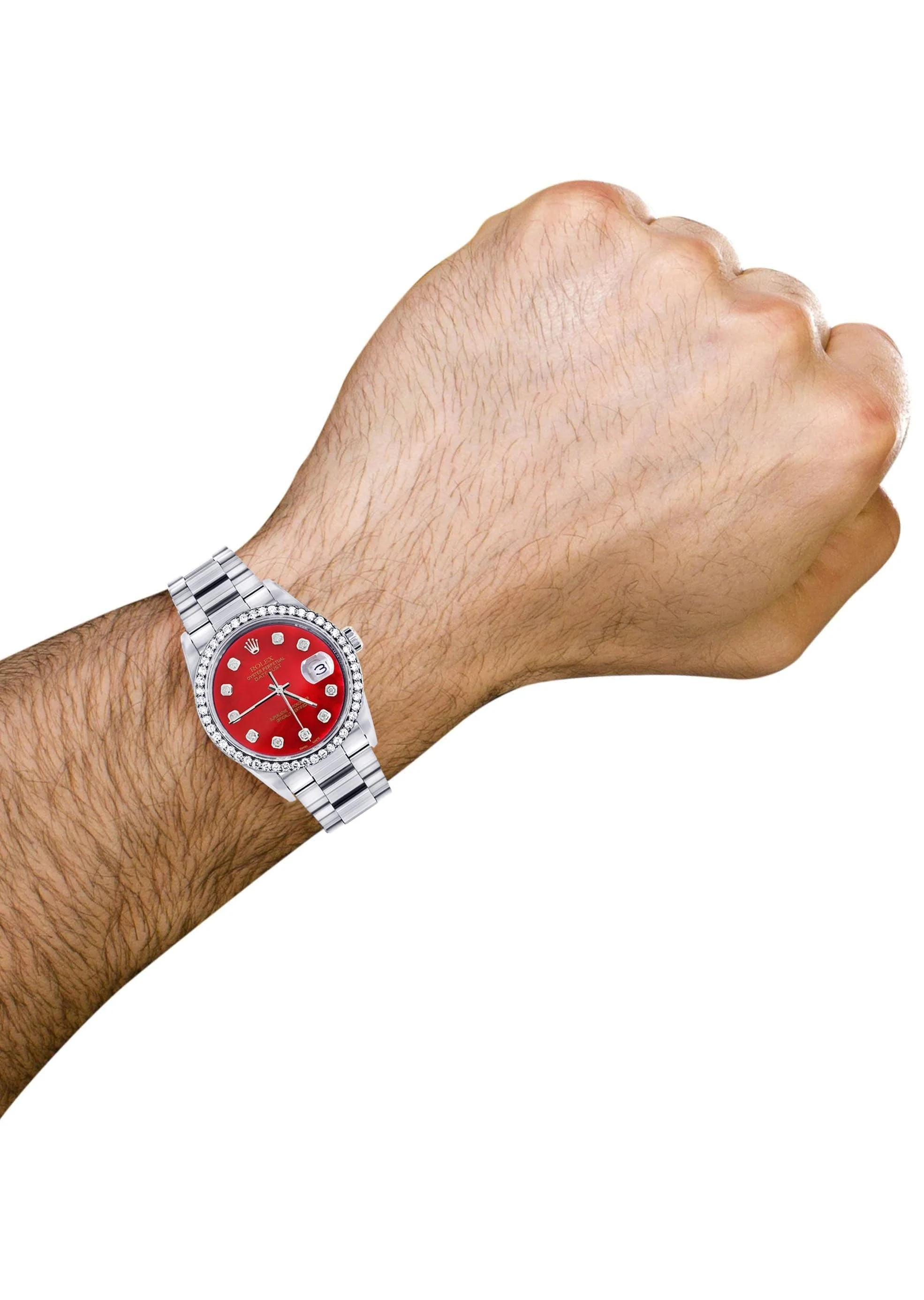 Diamond Mens Rolex Datejust Watch 16200 | 36Mm | Red Diamond Dial | Oyster Band - Image 4