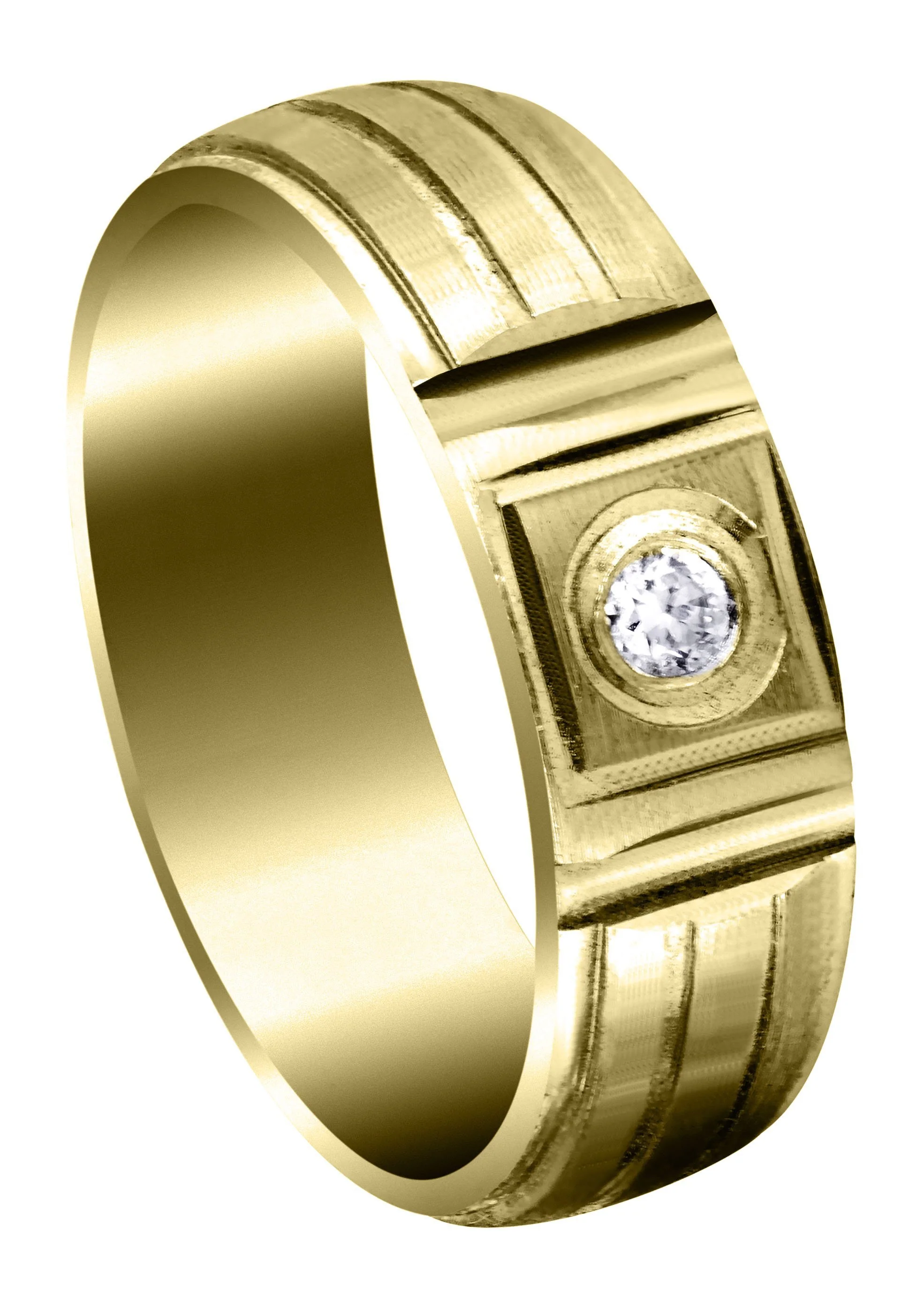 Yellow Gold Diamond Mens Engagement Ring | 0.07 Carats | Satin Finish (Jeffrey)