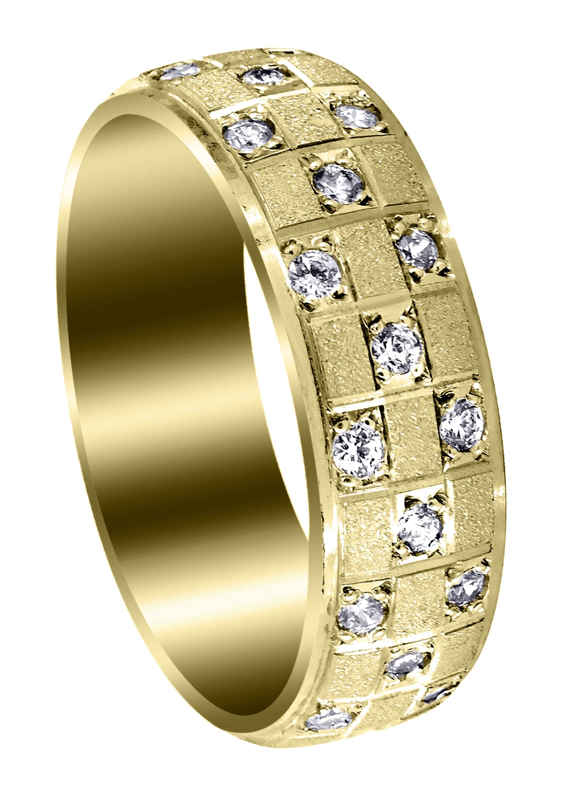 Yellow Gold Diamond Mens Wedding Band | 0.17 Carats | Stone Finish (Prince)