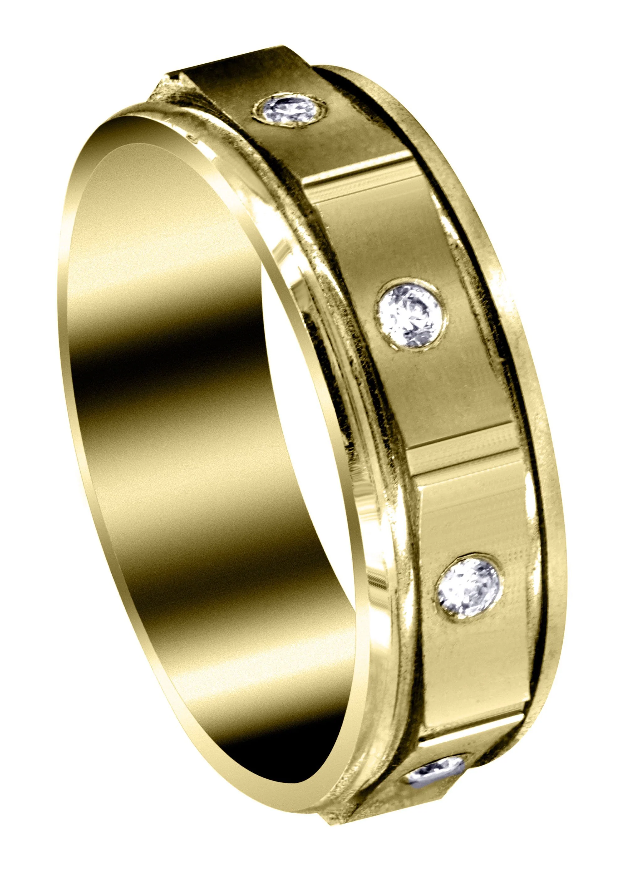 Yellow Gold Diamond Mens Wedding Band | 0.24 Carats | Satin Finish (Alexis)