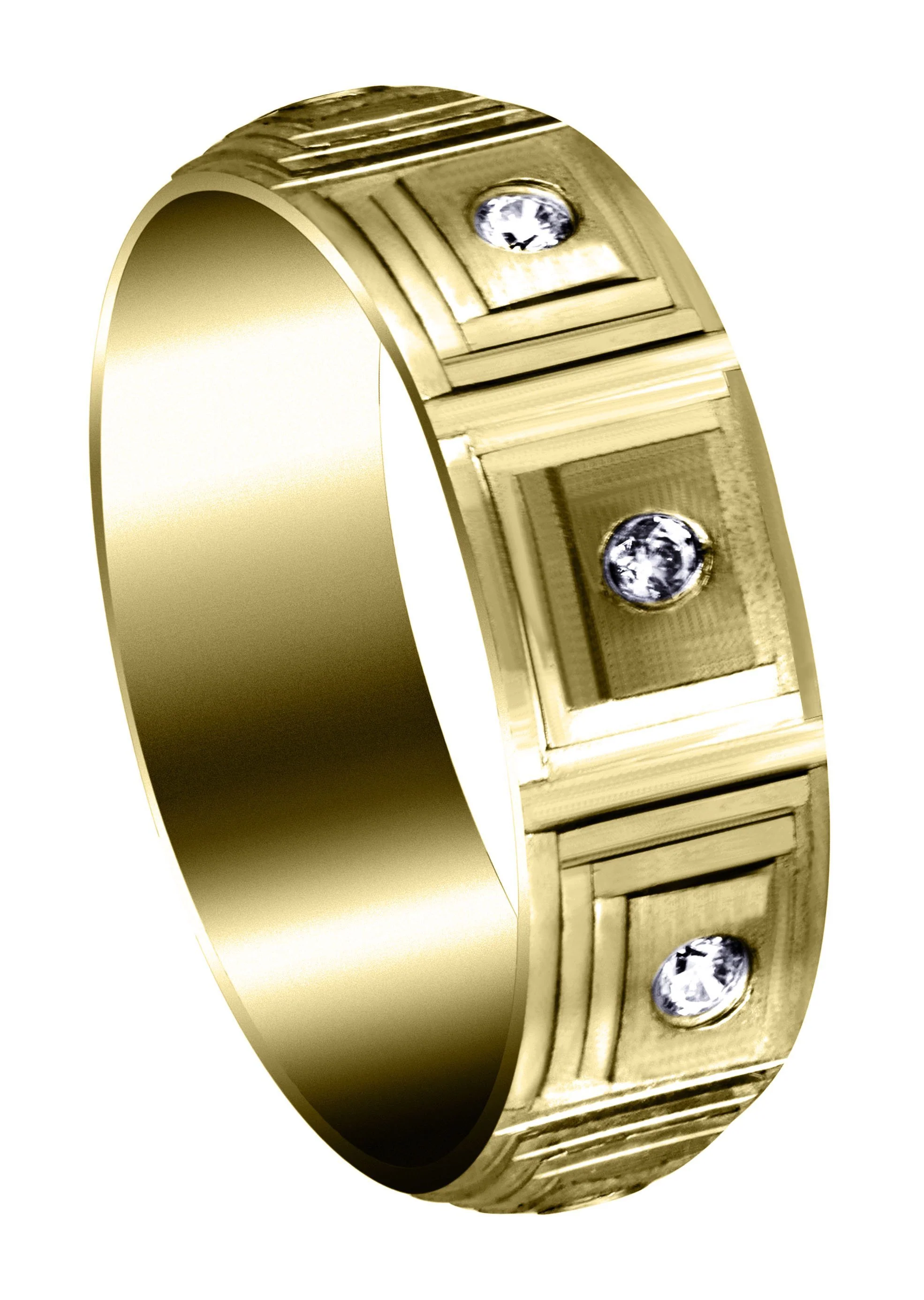 Yellow Gold Diamond Mens Wedding Band | 0.24 Carats | Wire Matt Finish (Angelo)