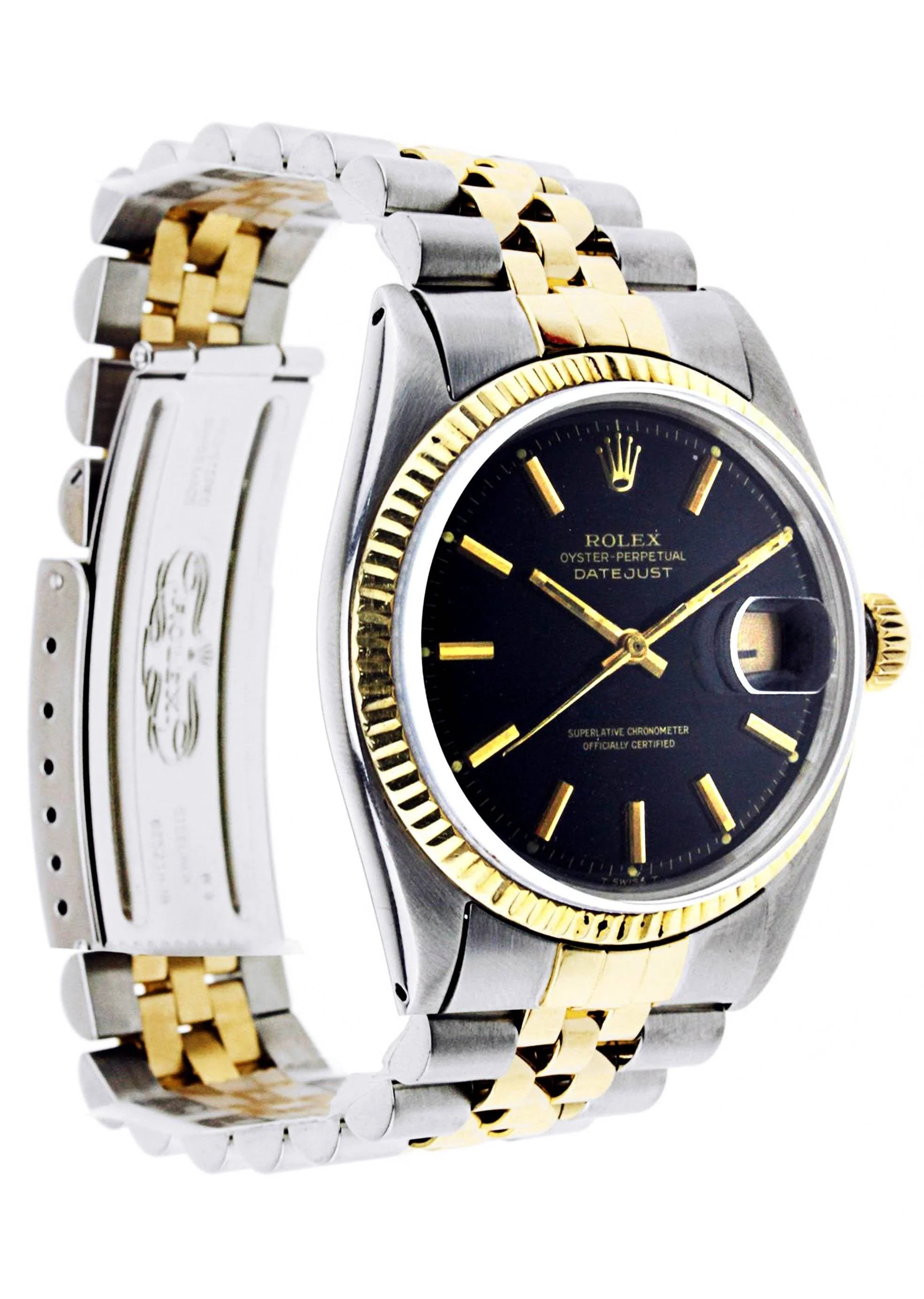 Diamond Rolex Datejust | 18K Yellow Gold and Stainless Steel | Fluted Gold Bezel | 36 MM | Black Stick Dial - Image 3