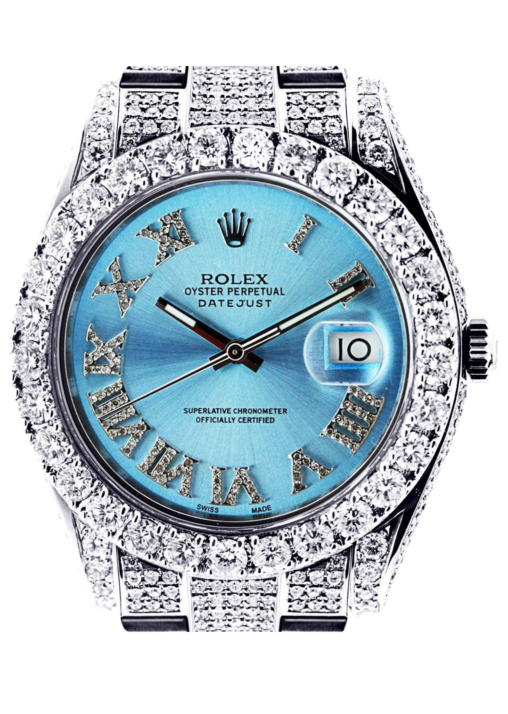 Diamond Rolex Datejust 2 | Stainless Steel | Custom Blue Roman Numeral Dial | 41 MM | 16.55 Carats