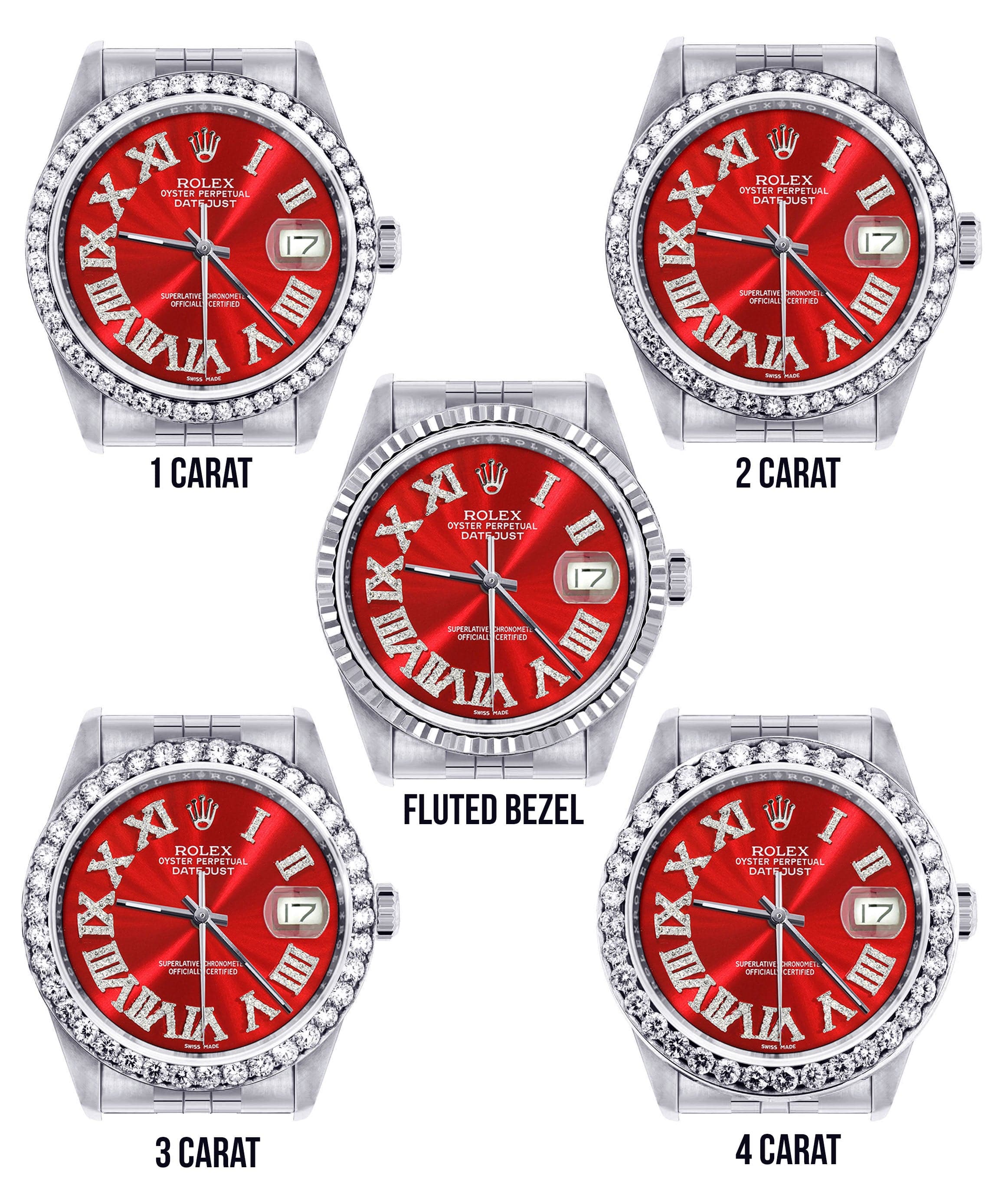 Diamond Mens Rolex Datejust Watch 16200 | 36Mm | Red Roman Numeral Dial | Jubilee Band - Image 3