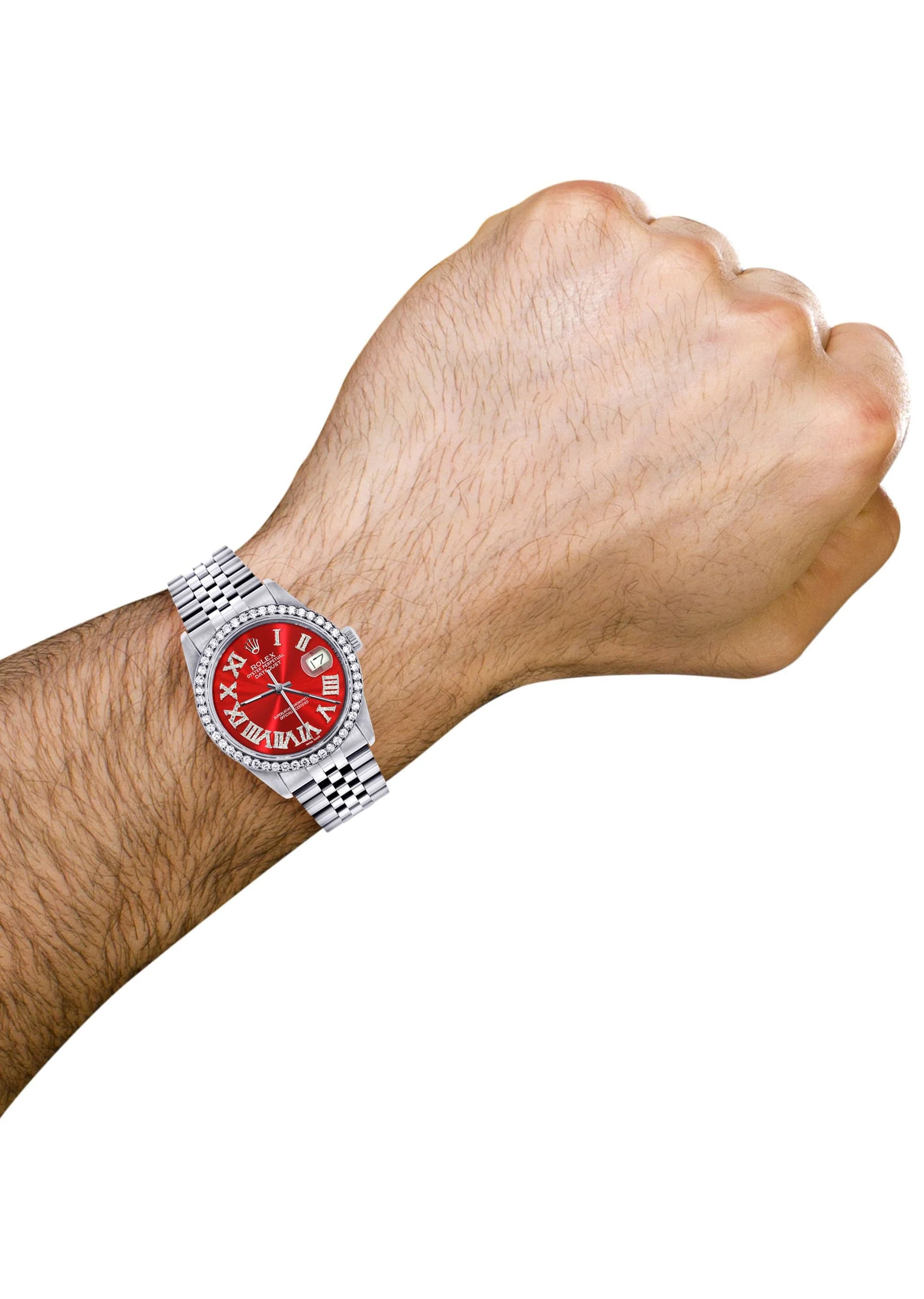 Diamond Mens Rolex Datejust Watch 16200 | 36Mm | Red Roman Numeral Dial | Jubilee Band - Image 4