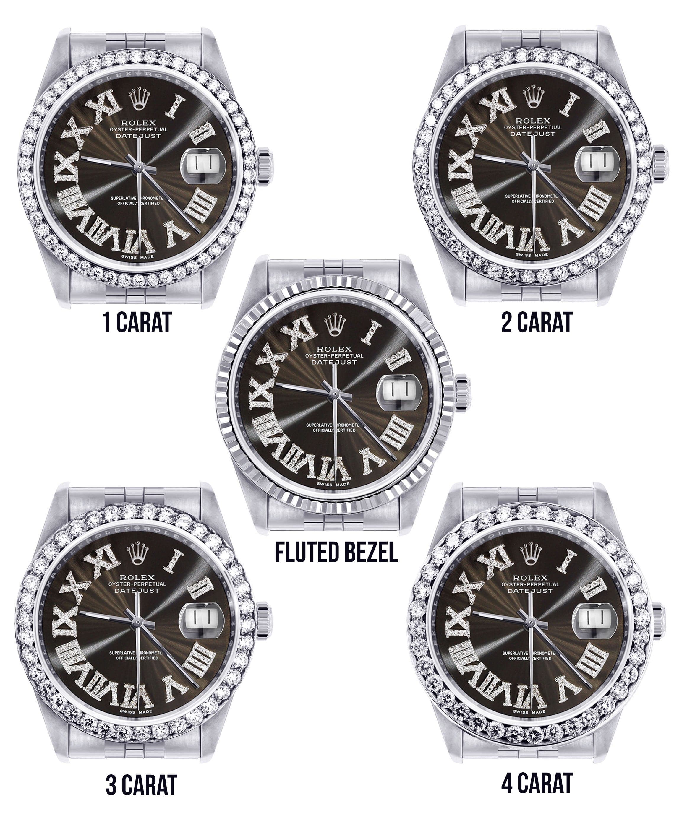 Diamond Mens Rolex Datejust Watch 16200 | 36Mm | Custom Dark Brown Roman Numeral Dial | Jubilee Band - Image 3