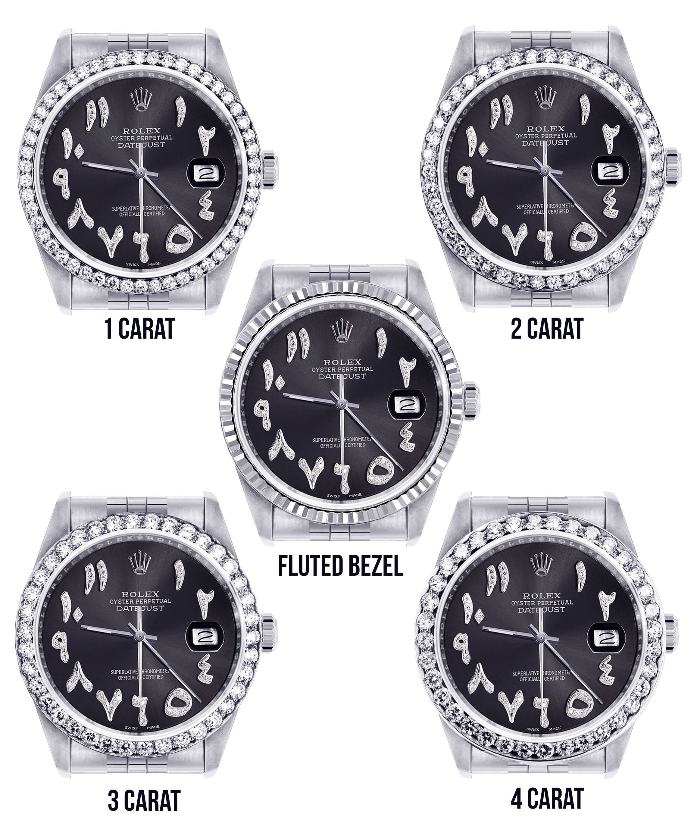 Diamond Mens Rolex Datejust Watch 16200 | 36 MM | Custom Arabic Diamond Dial | Jubilee Band | Diamond Bezel - Image 3