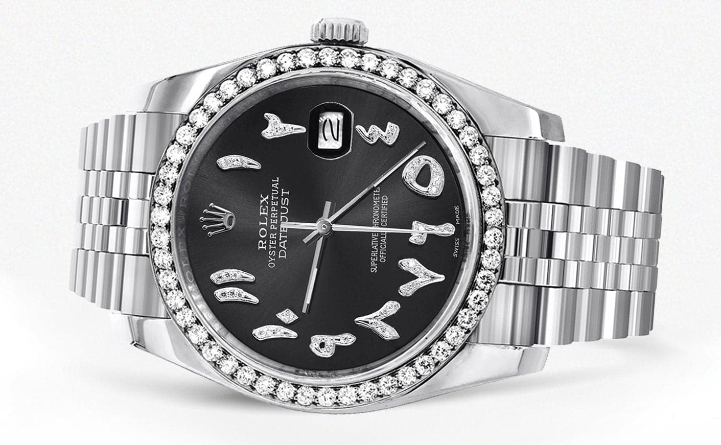 116200 | Hidden Clasp | Diamond Rolex Datejust Watch | 36 MM | Custom Arabic Diamond Dial | Jubilee Band | Diamond Bezel - Image 2