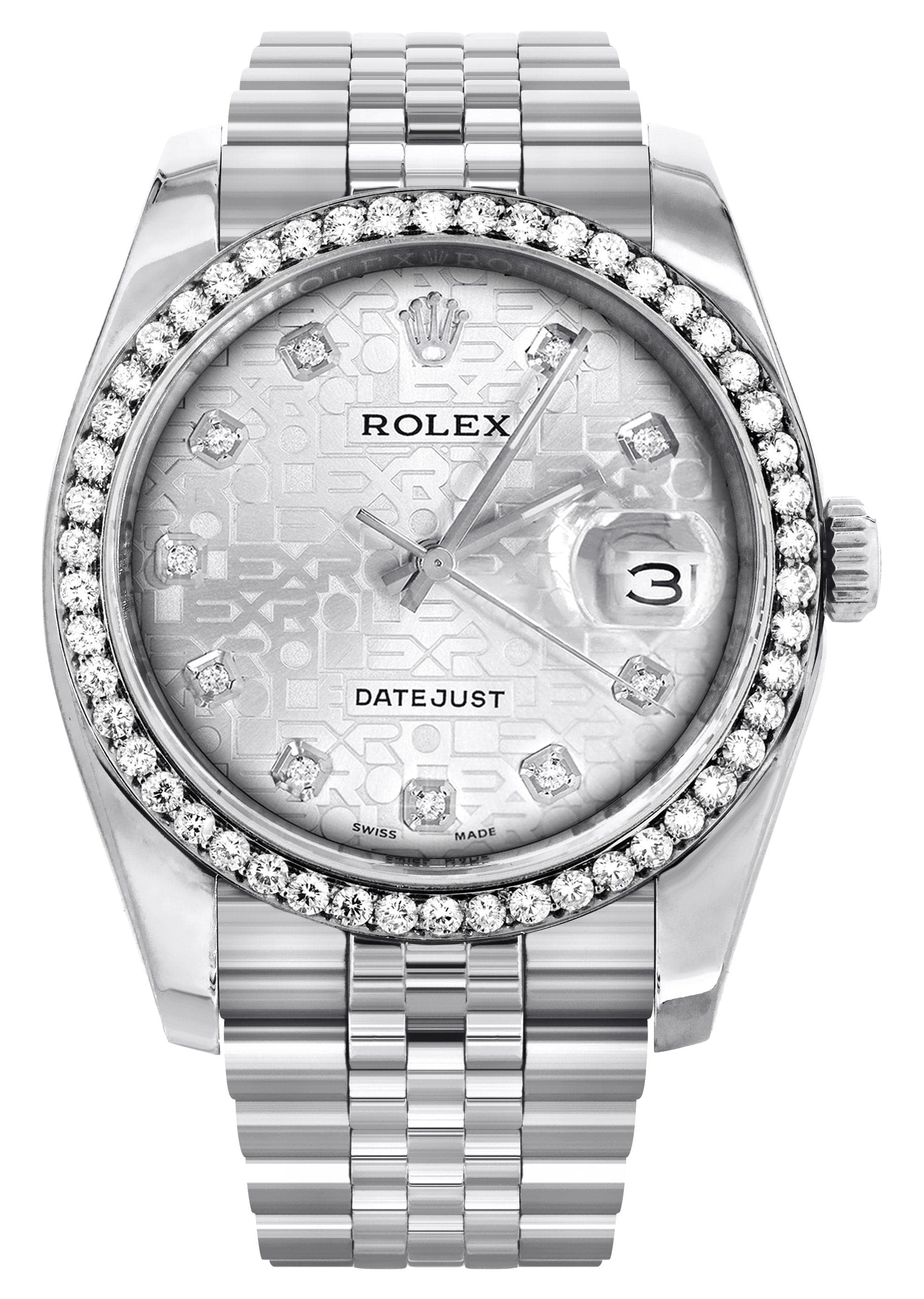 116200 | Hidden Clasp | Diamond Rolex Datejust Watch | 36 MM | Diamond Rolex Textured Jubilee Dial | Jubilee Band