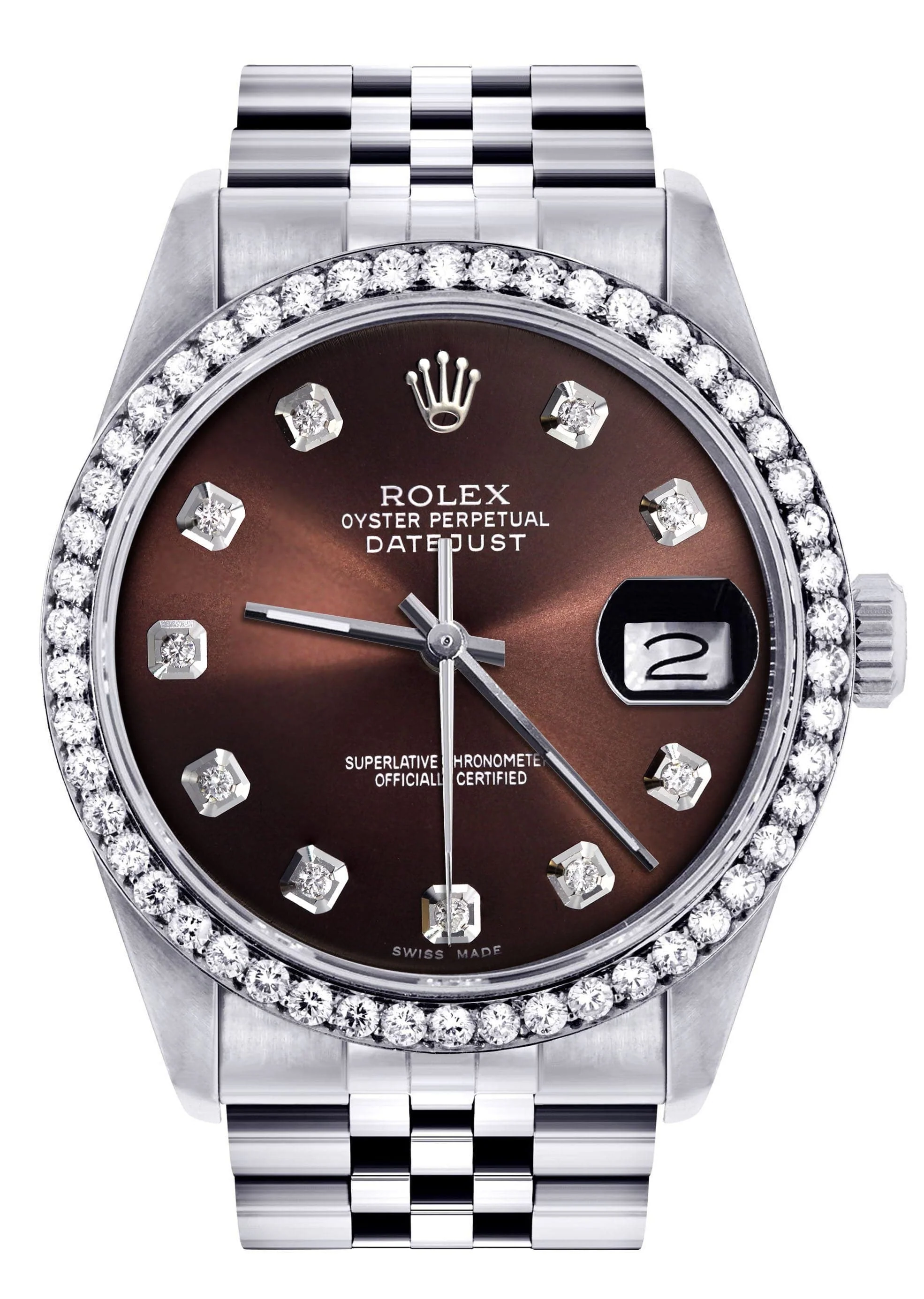 Diamond Mens Rolex Datejust Watch 16200| 36MM | Chocolate Diamond Dial | Jubilee Band