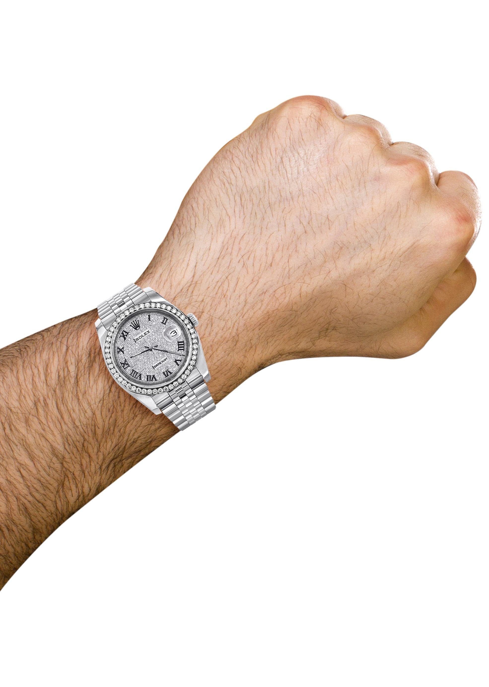116200 | Hidden Clasp | Diamond Rolex Datejust Watch | 36MM | Full Diamond Roman Dial | Jubilee Band - Image 6
