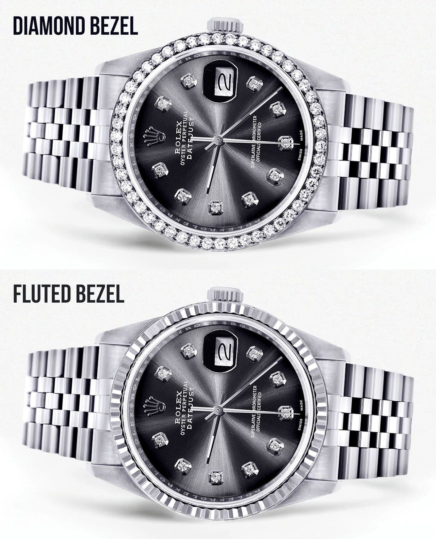 Diamond Mens Rolex Datejust Watch 16200 | 36Mm | Graphite Diamond Dial | Jubilee Band - Image 2